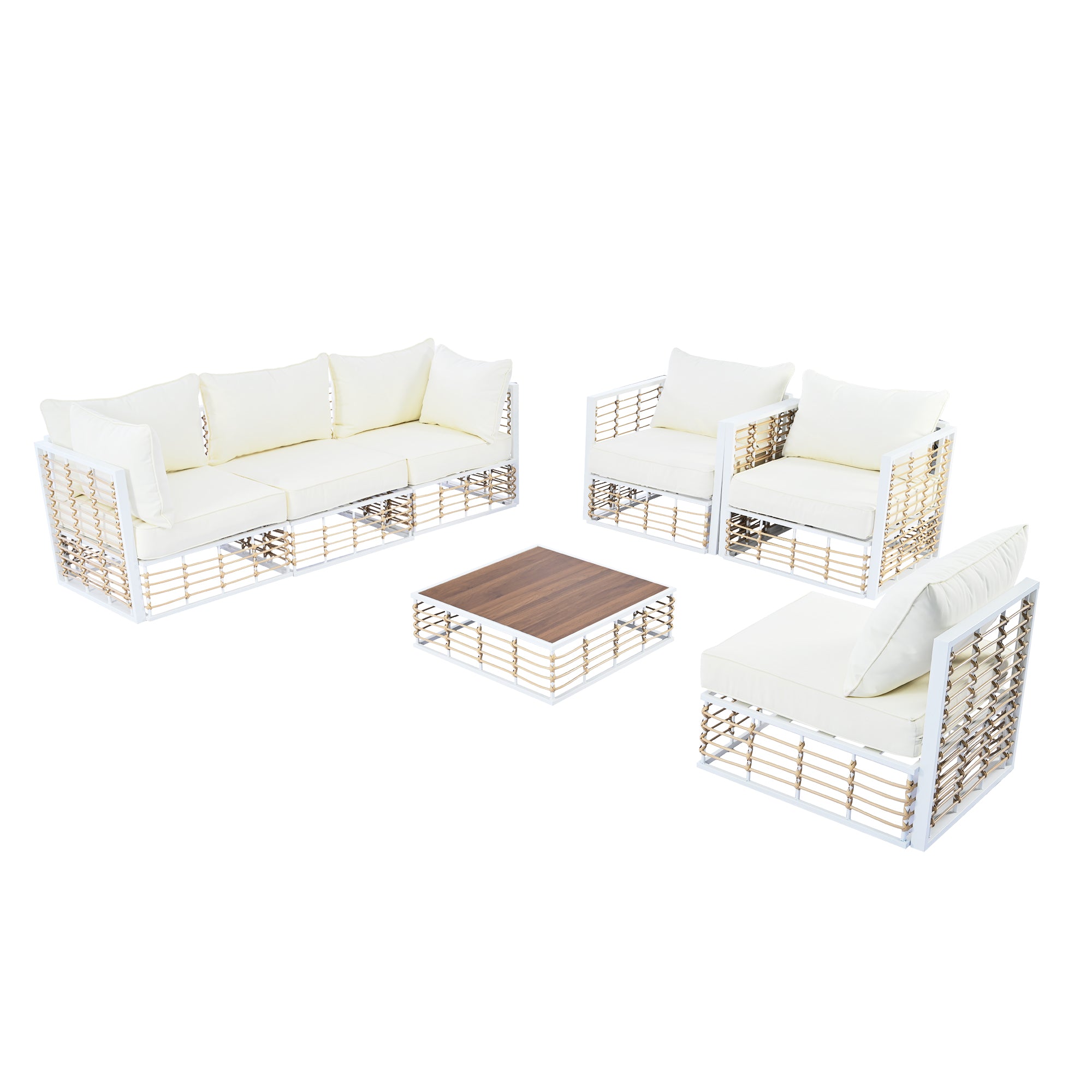 Modern Minimalist 7-Piece Metal All-Weather Conversational Furniture Set with Thick Cushions and Coffee Table