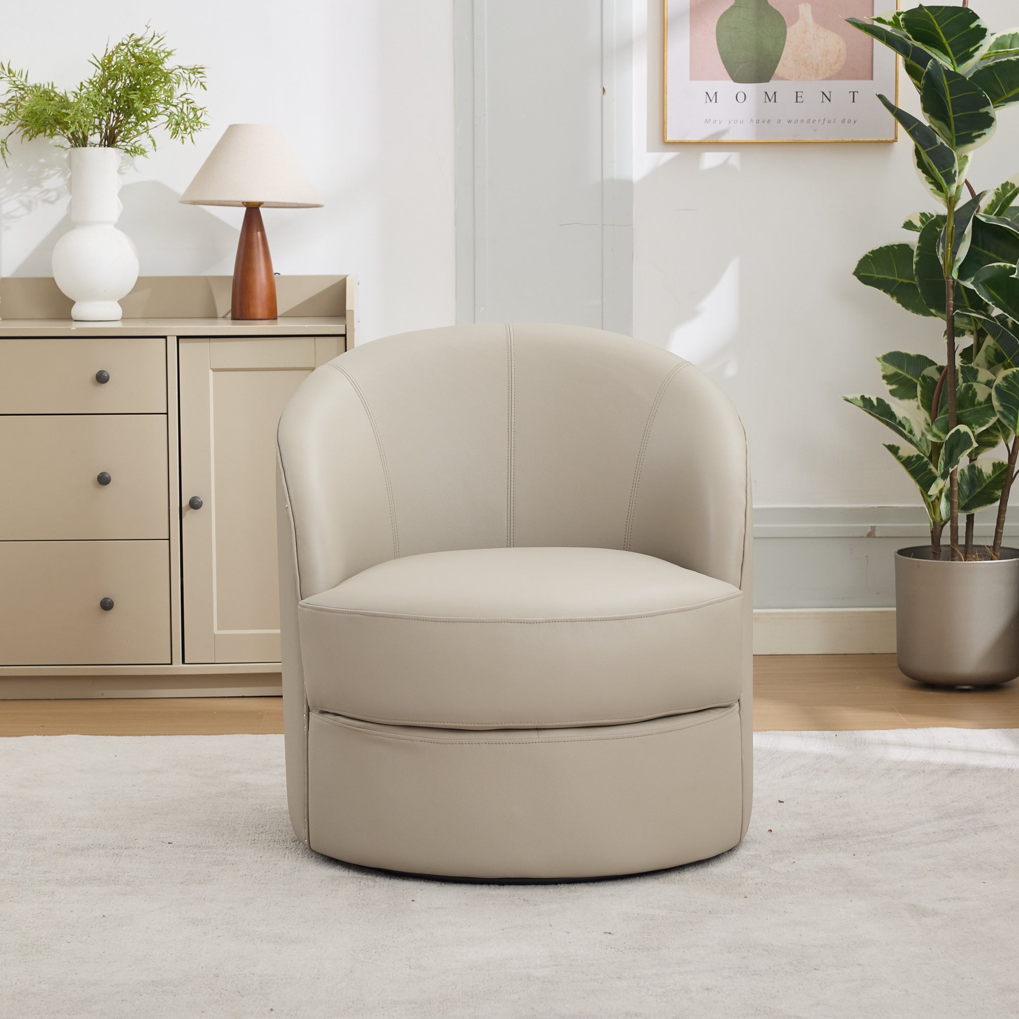 Top-Grain Leather Swivel Accent Chair