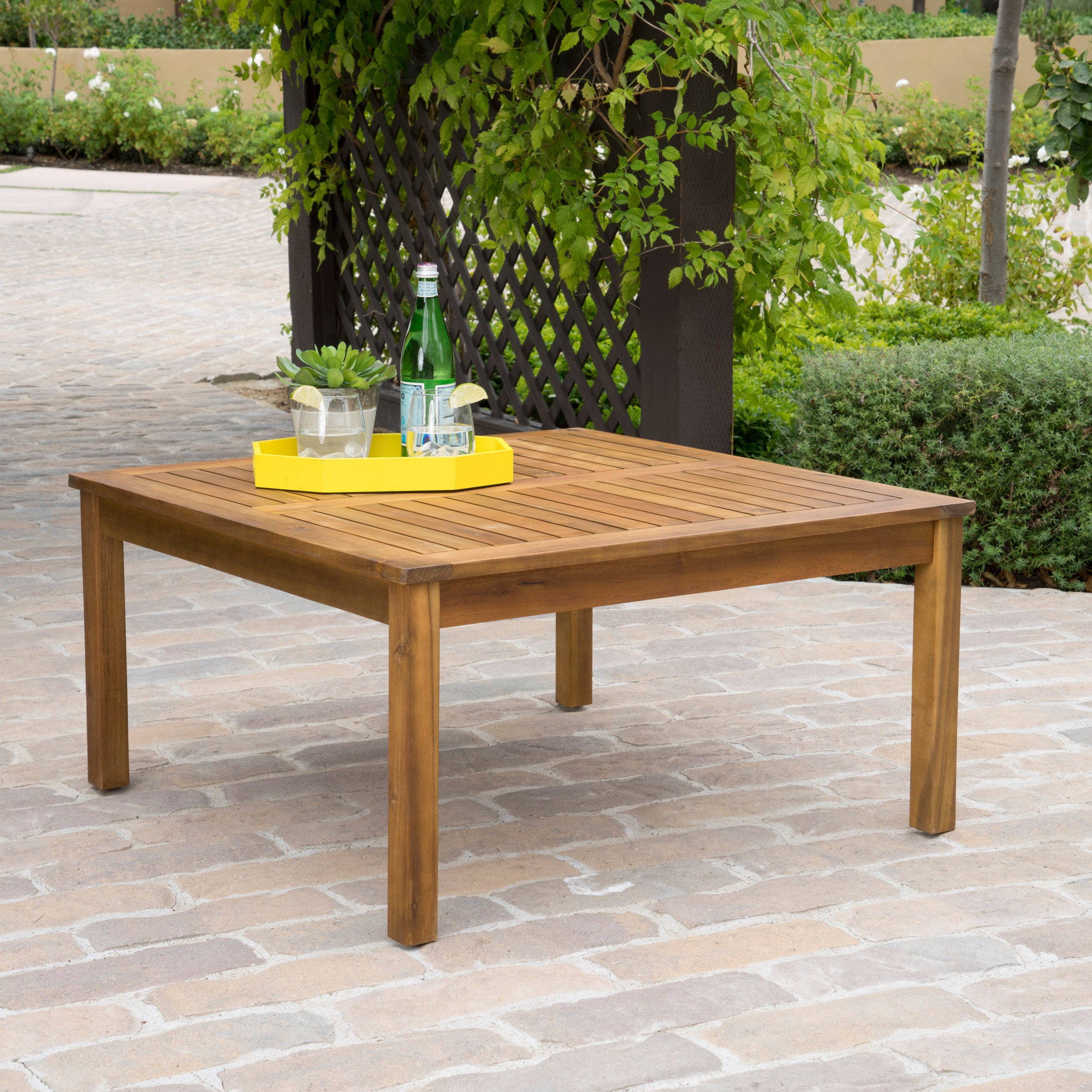 Perla Outdoor Rustic Coffee Table with Slat Design