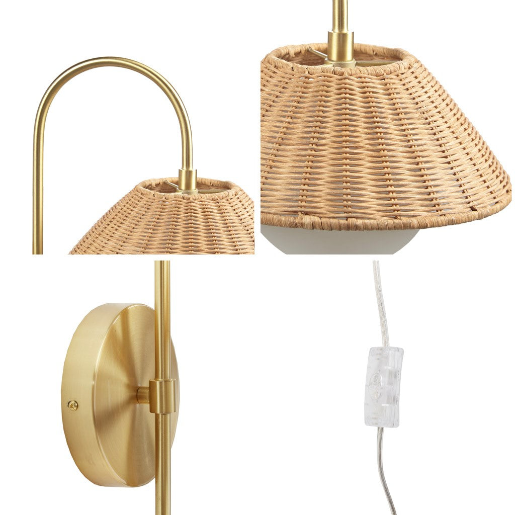 Colander Rattan Weave Wall Sconce with Iron Base