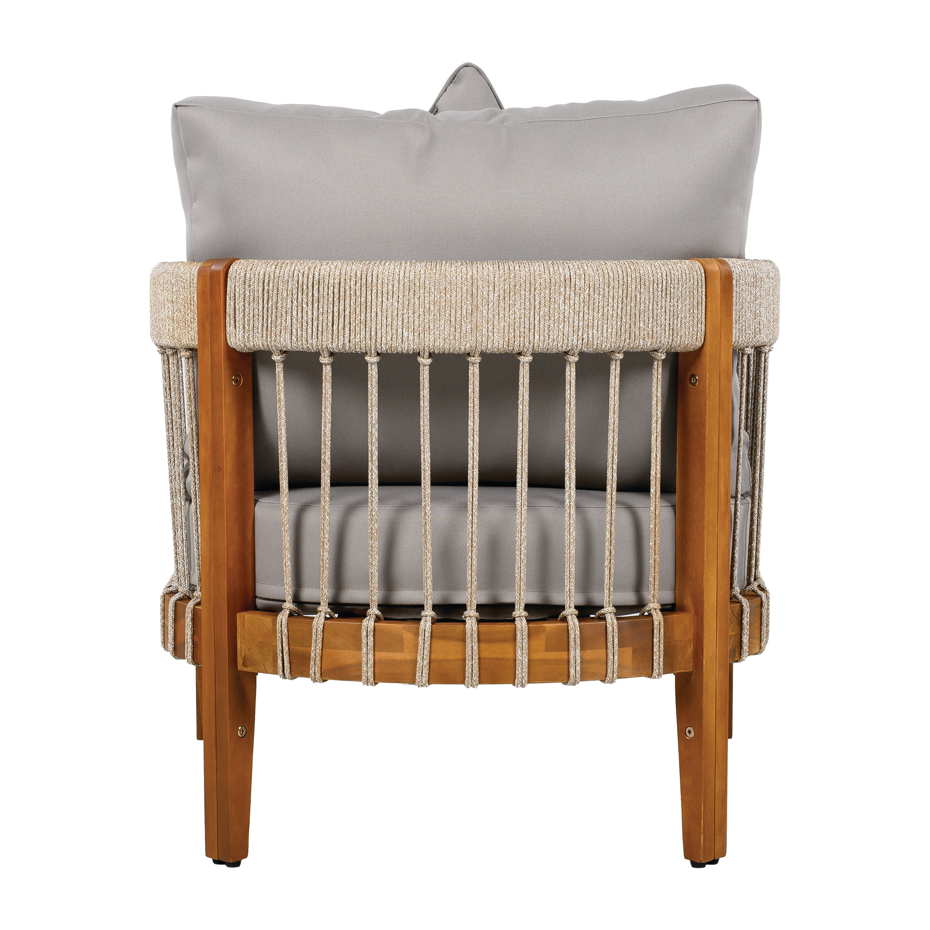 Azari Outdoor Acacia Wood Club Chair with Handwoven Rope Accents & Curved Backrest