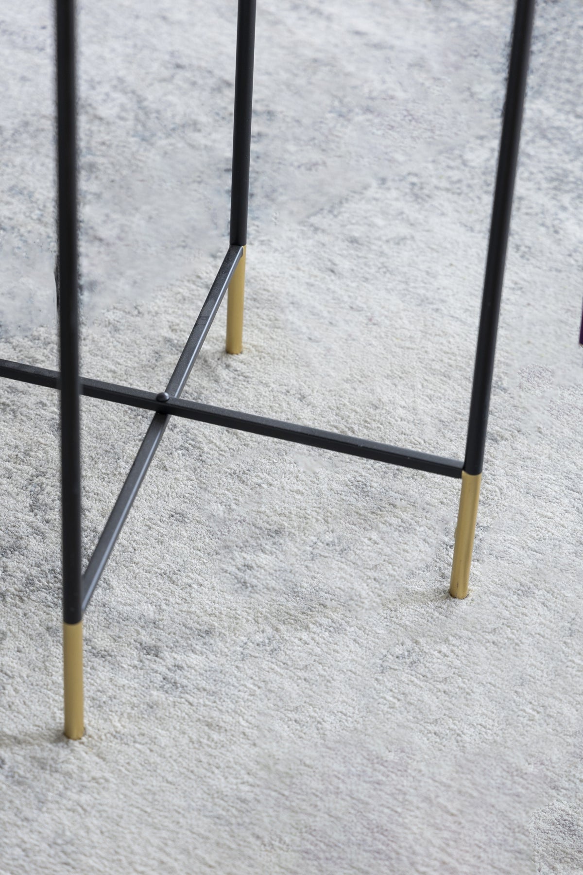 Set of 2 Gold and Black Iron Side Tables with Glass Top