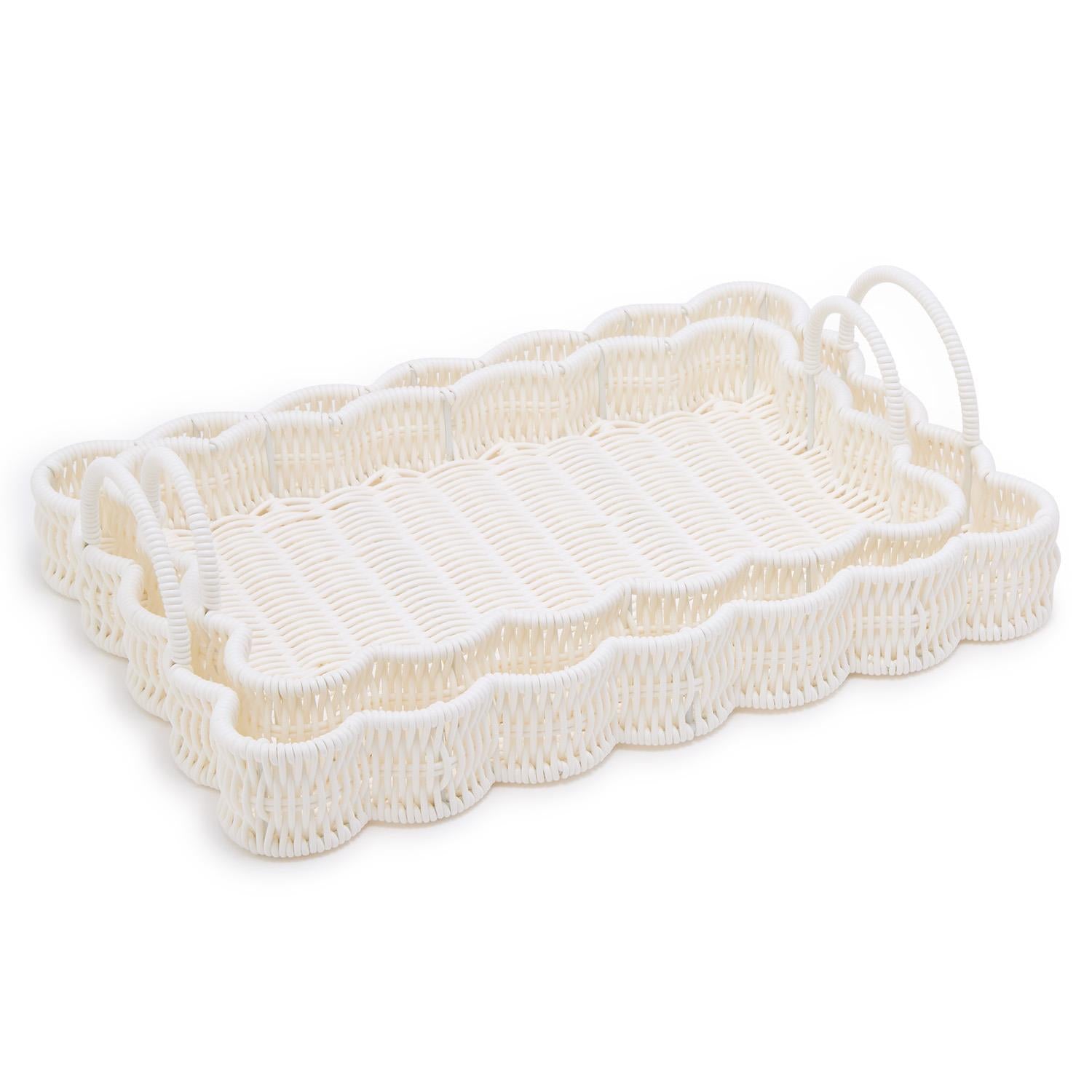 All Weather Wicker Scalloped Edge Serving Trays, Set of 2