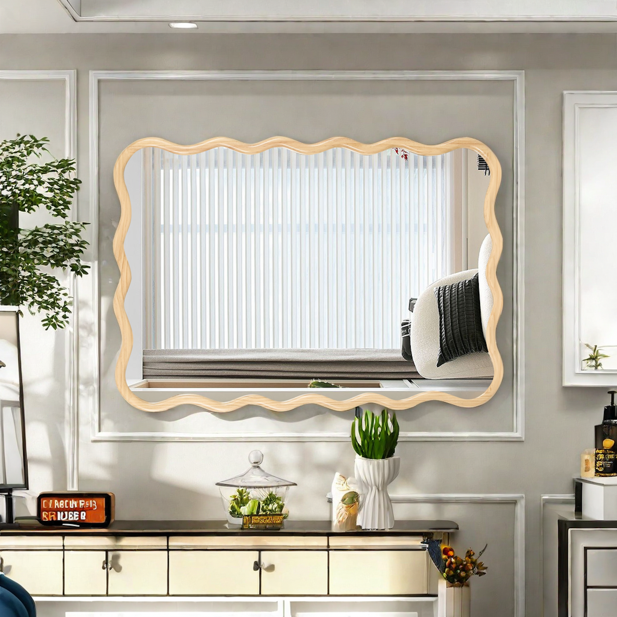 Solid Wood Wavy Rectangle Mirror
