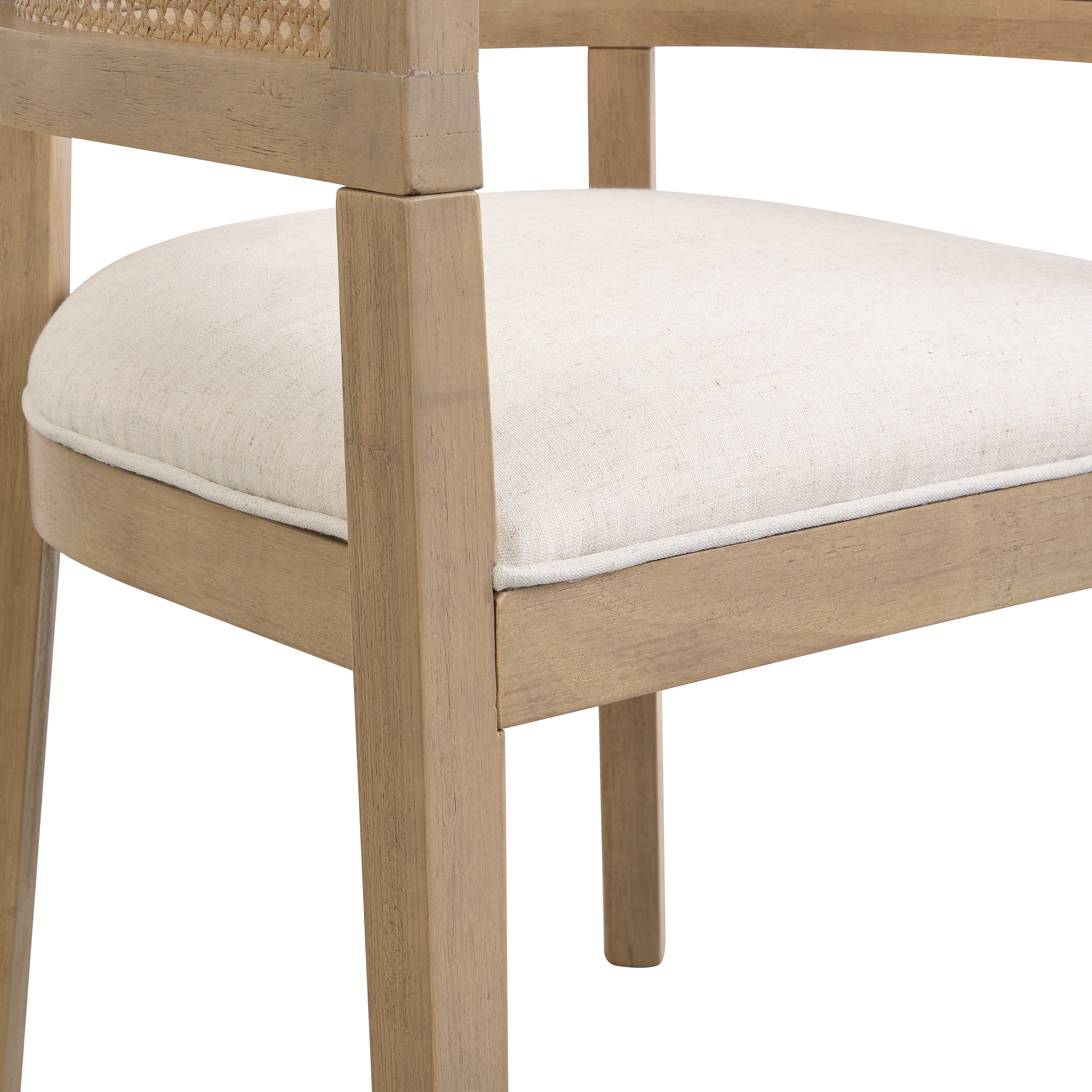 Asbury 7-Piece Mid-Century Modern Wood Upholstered Dining Set with Rattan U-Back Chairs