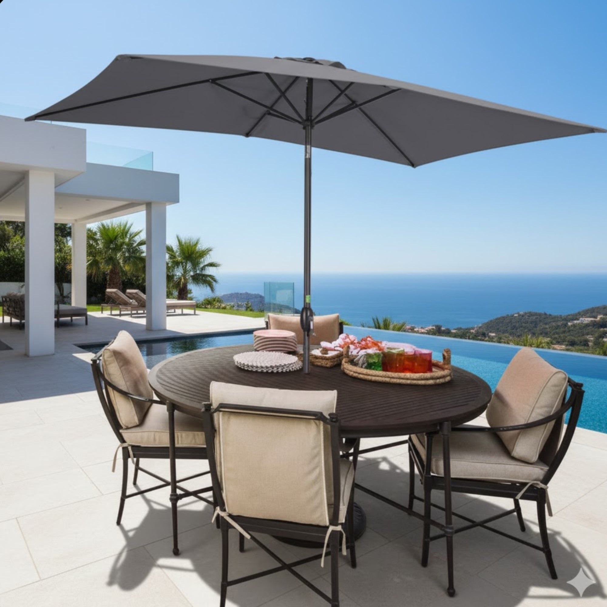 6.5 x 10 ft Rectangular Patio Umbrella with Crank, Base Not Included