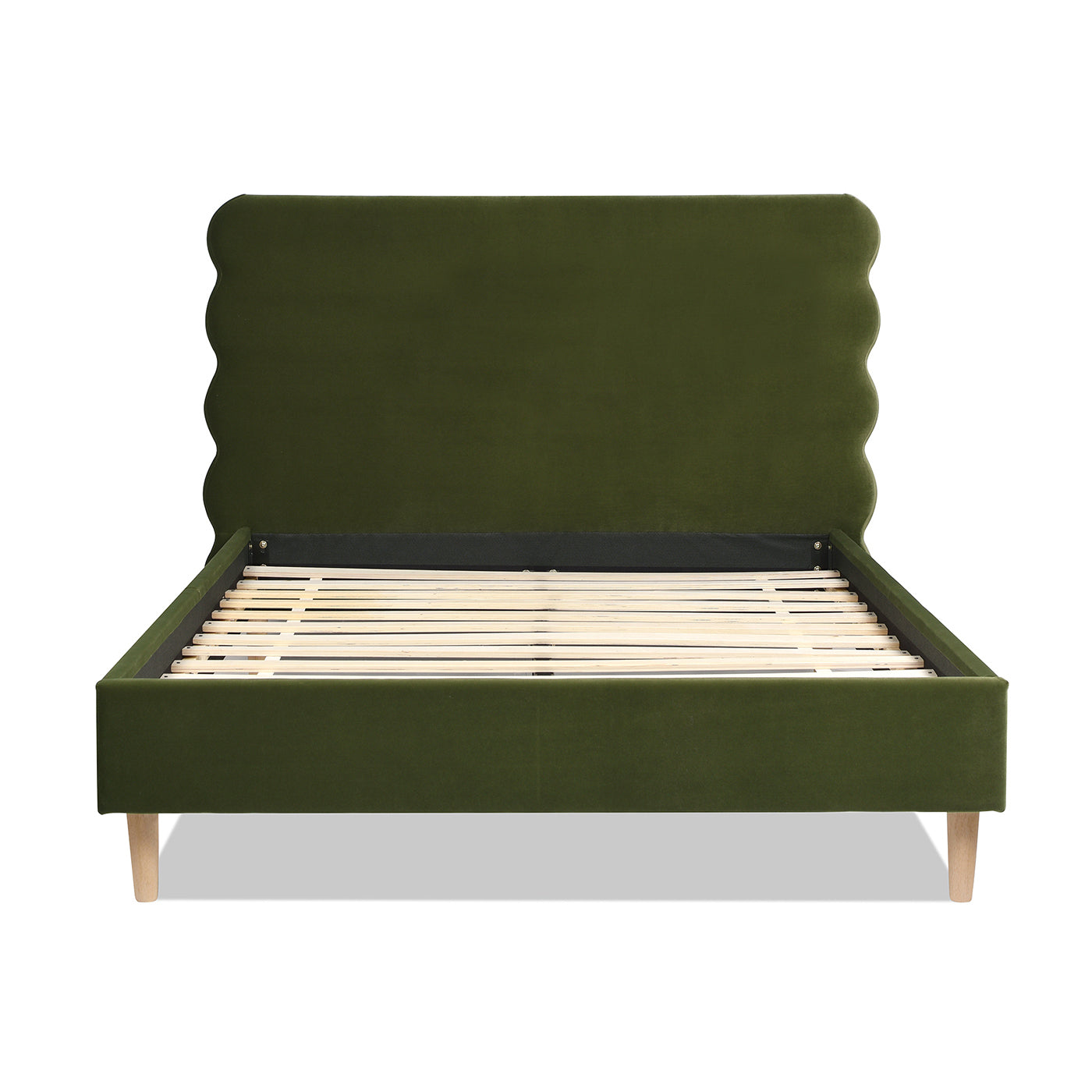 Essencee Upholstered Platform Bed with Wavy Headboard and Wood Legs