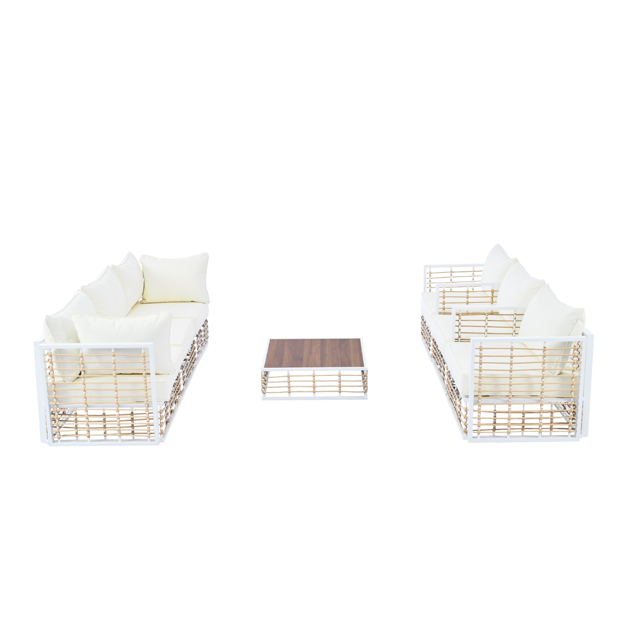 Modern Minimalist 7-Piece Metal All-Weather Conversational Furniture Set with Thick Cushions and Coffee Table