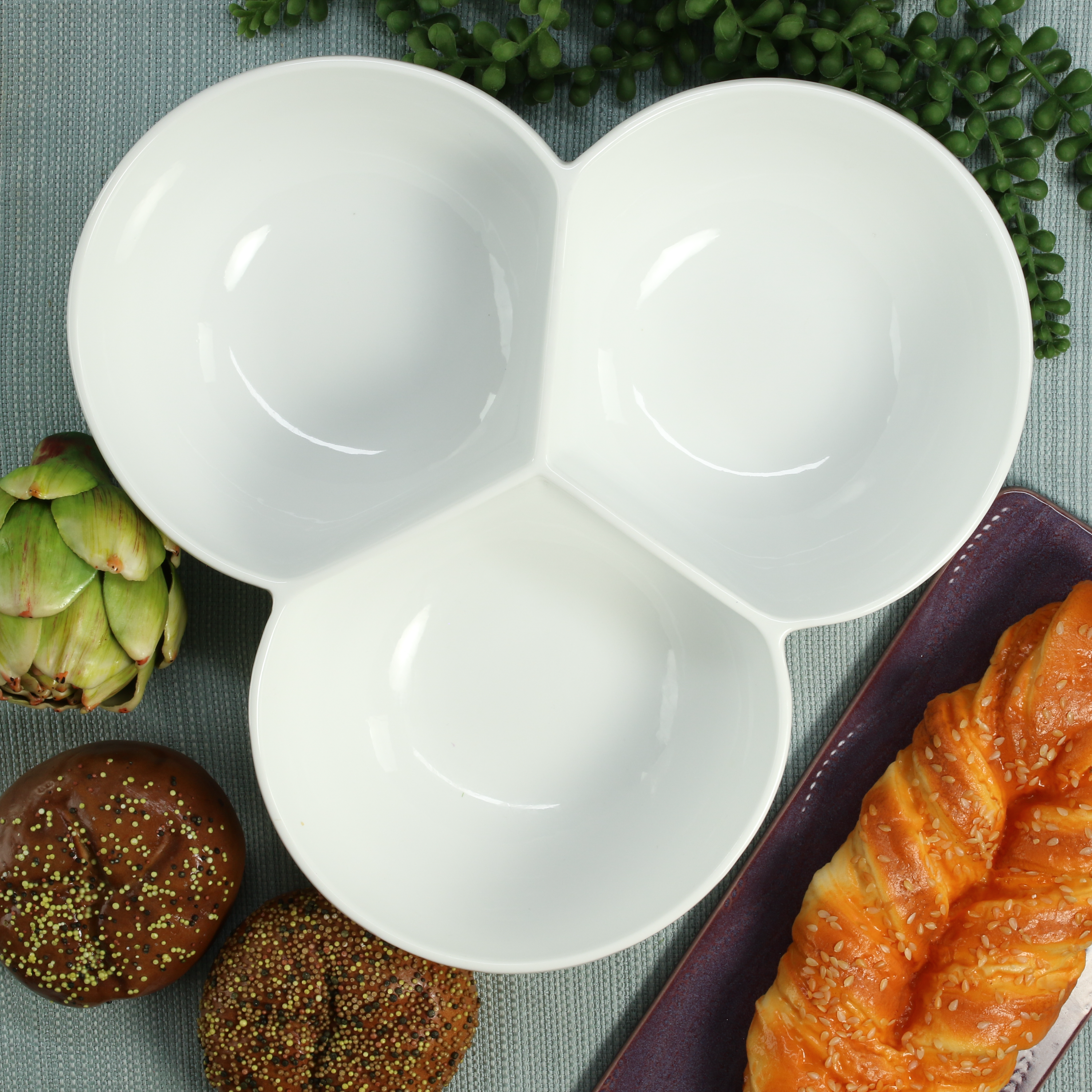 Three Section Serving Bowls 1 Quart, Set of 2