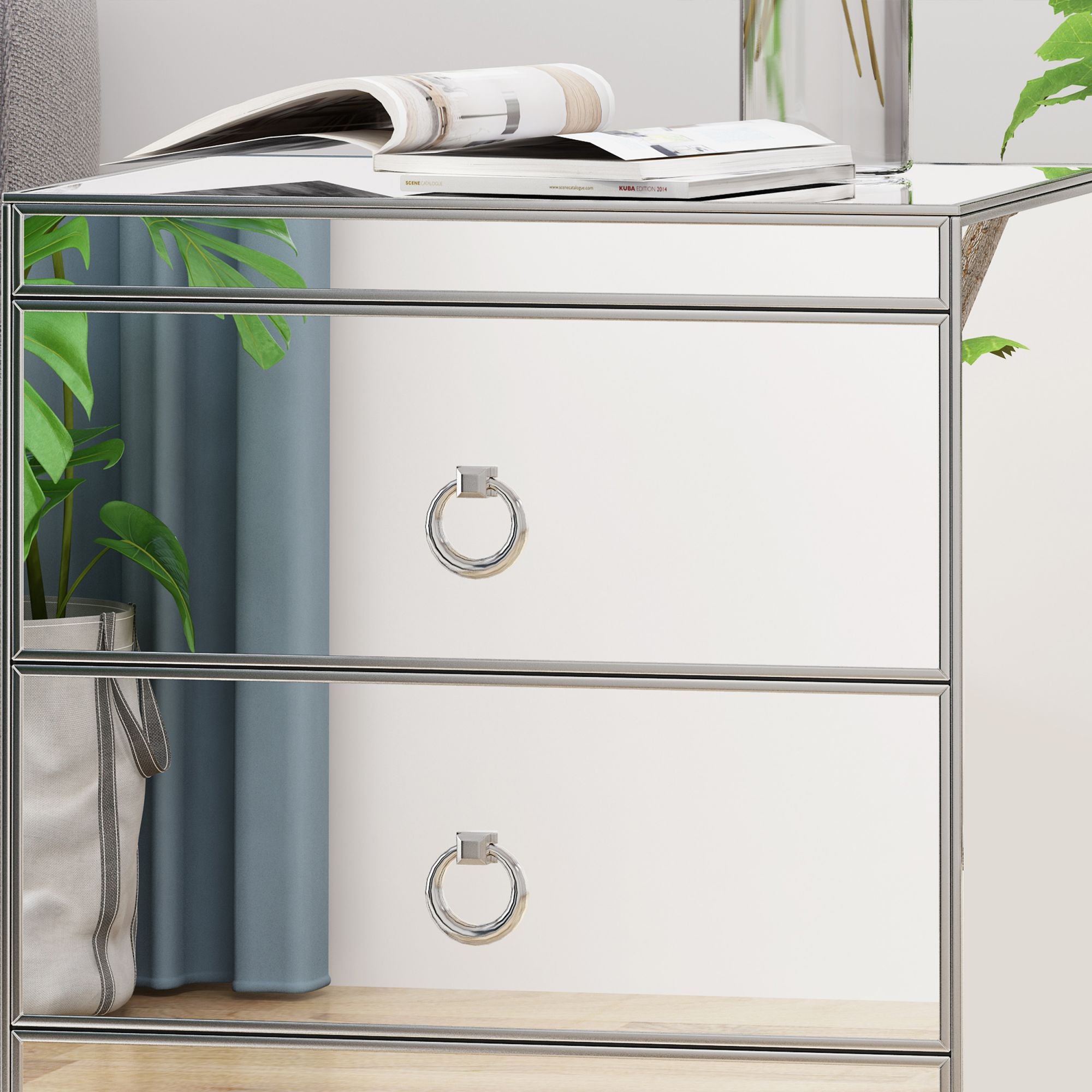 Side Table with 3 Drawers and Mirrored Design