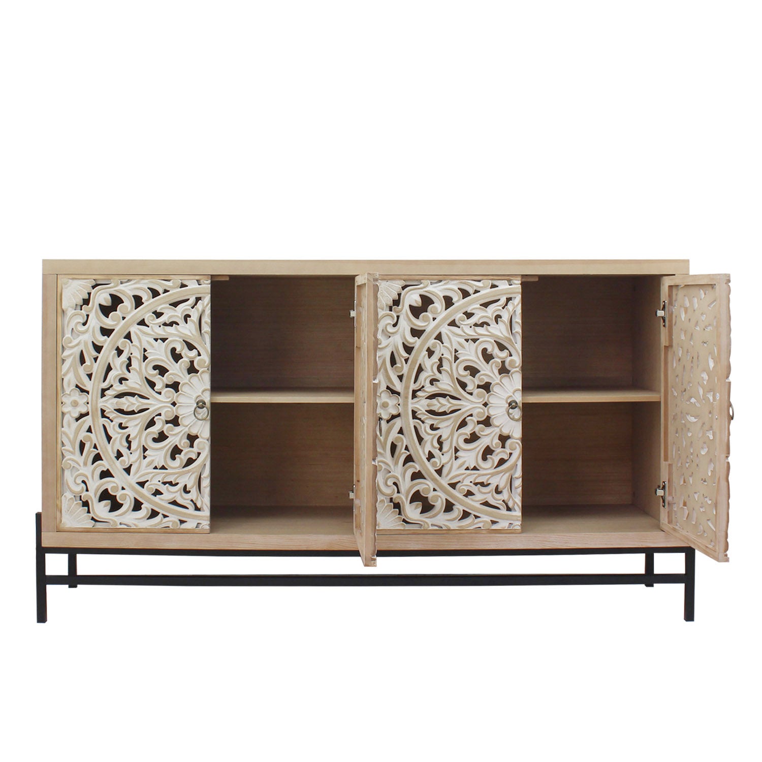 Vintage Carved Wood 4-Door Cabinet