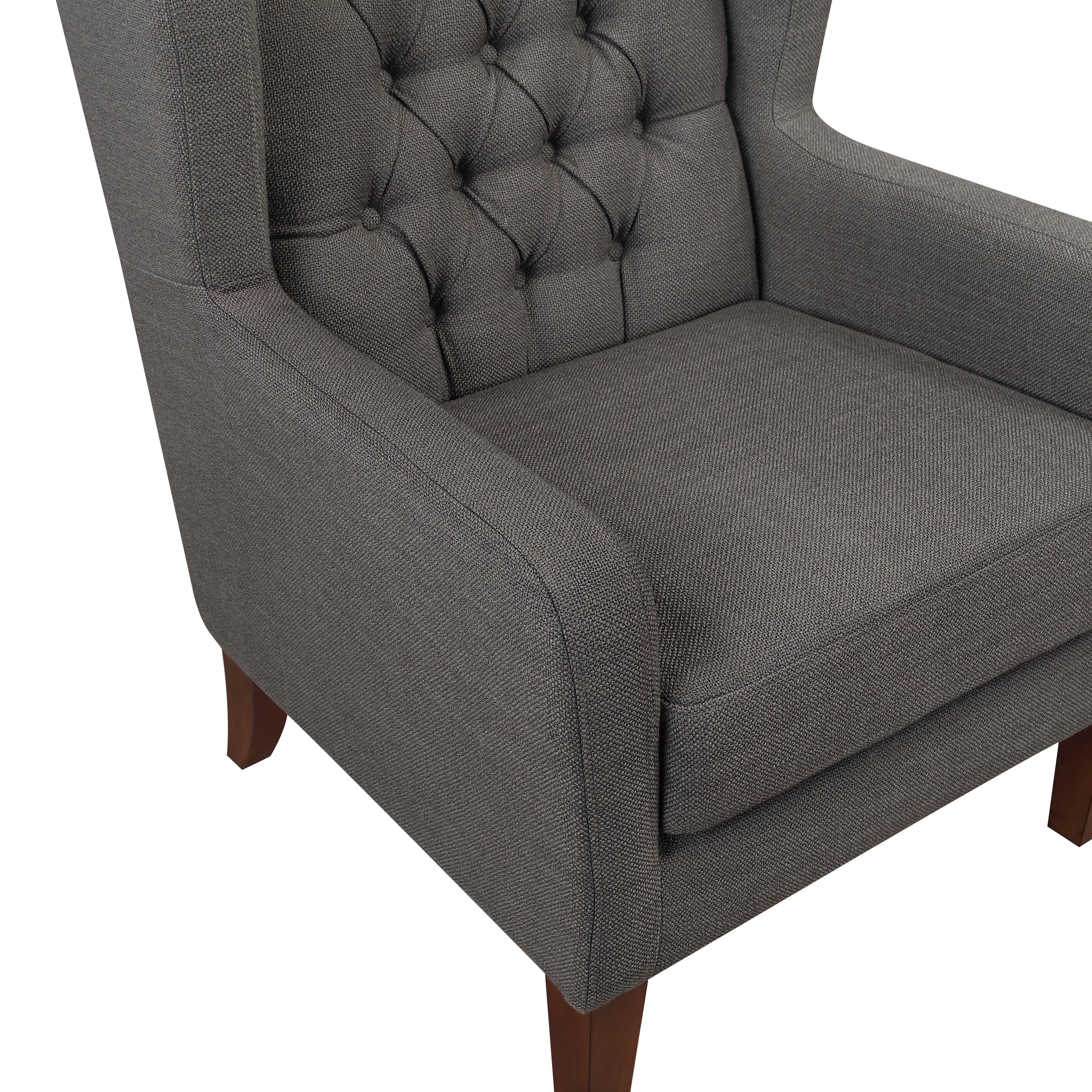 Button-Tufted Wingback Accent Chair with Solid Wood Legs