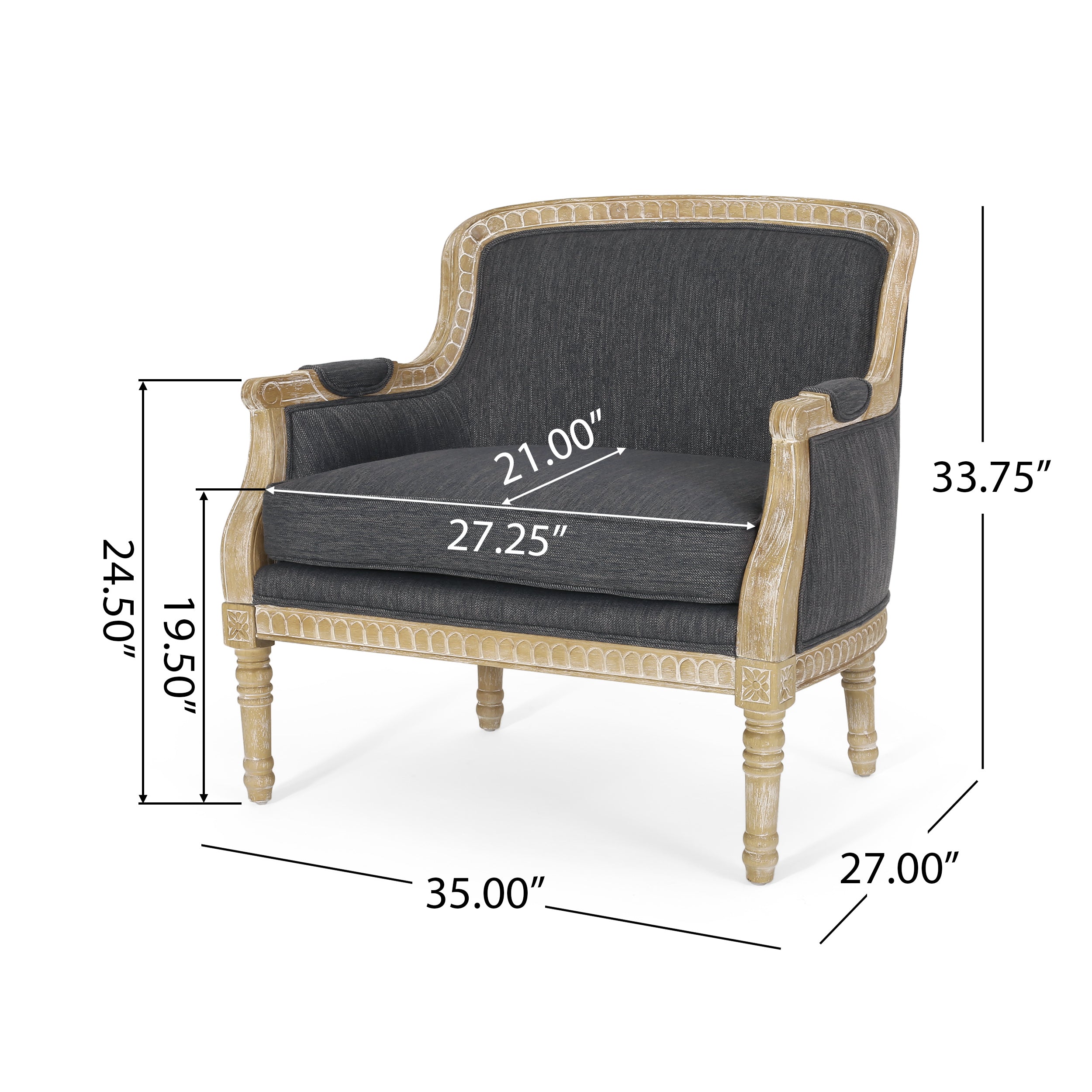 Becoming Upholstered Club Chair with Turned Leg and Carved Design