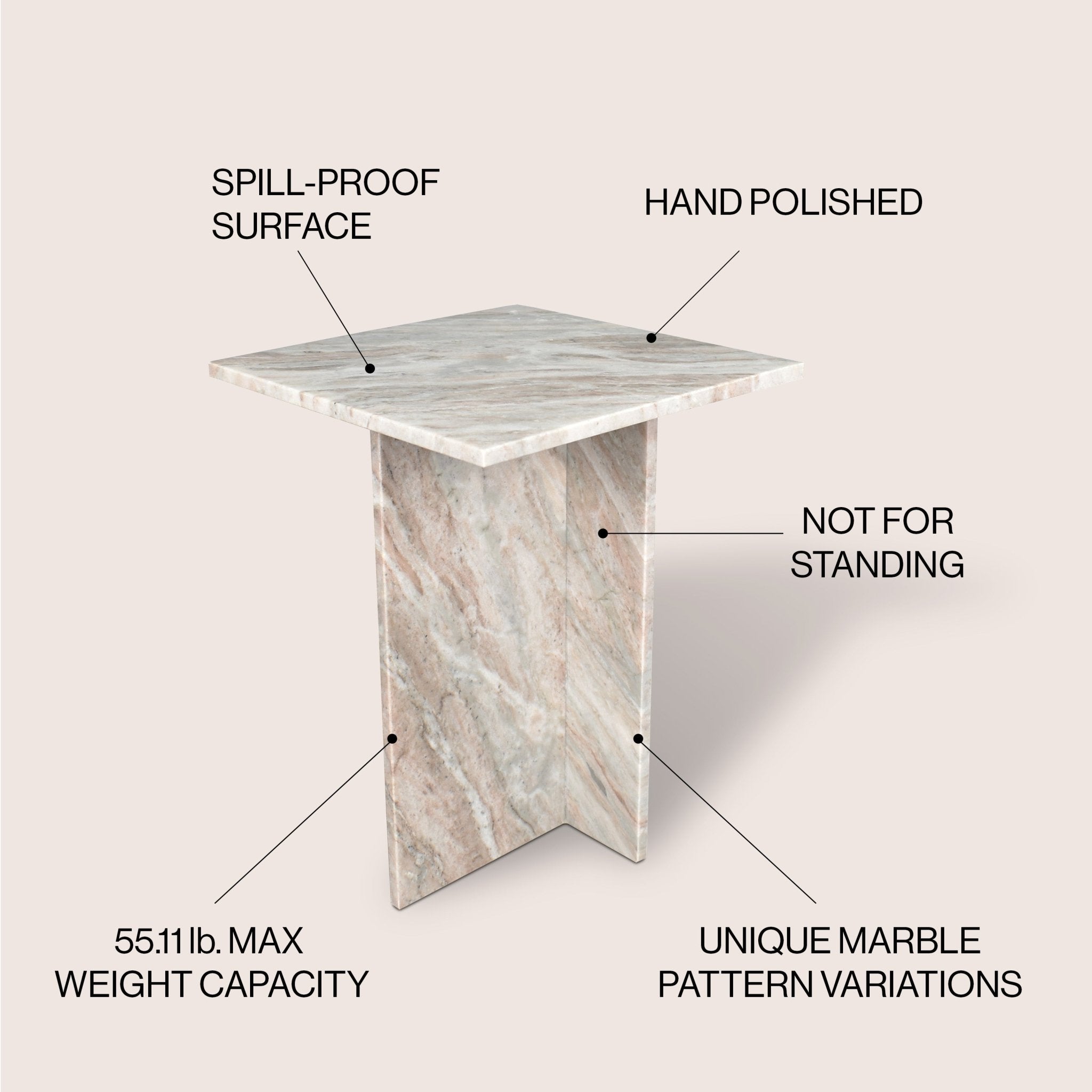 Cecil Contemporary Natural Marble Handmade T - Shaped End Table - Side Tables