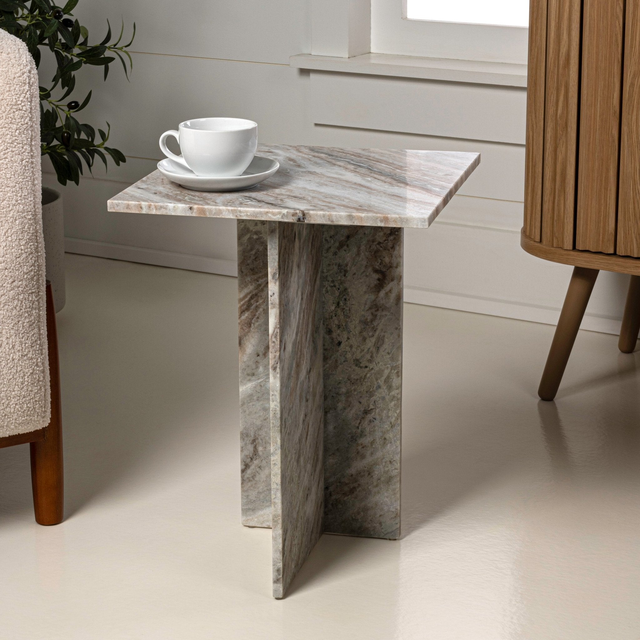 Cecil Contemporary Natural Marble Handmade T - Shaped End Table - Side Tables