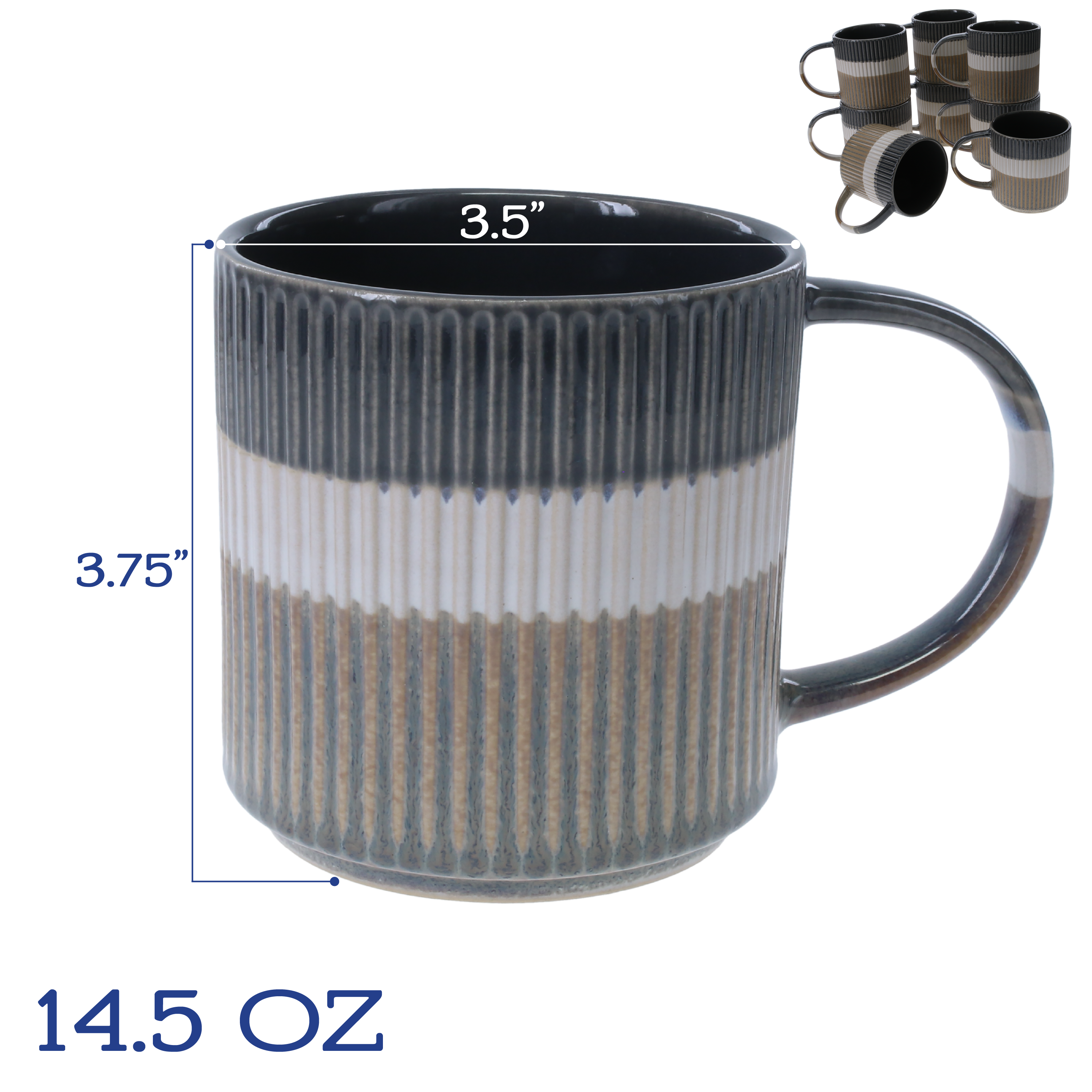 Tri-Color Mugs, 8-Piece Set
