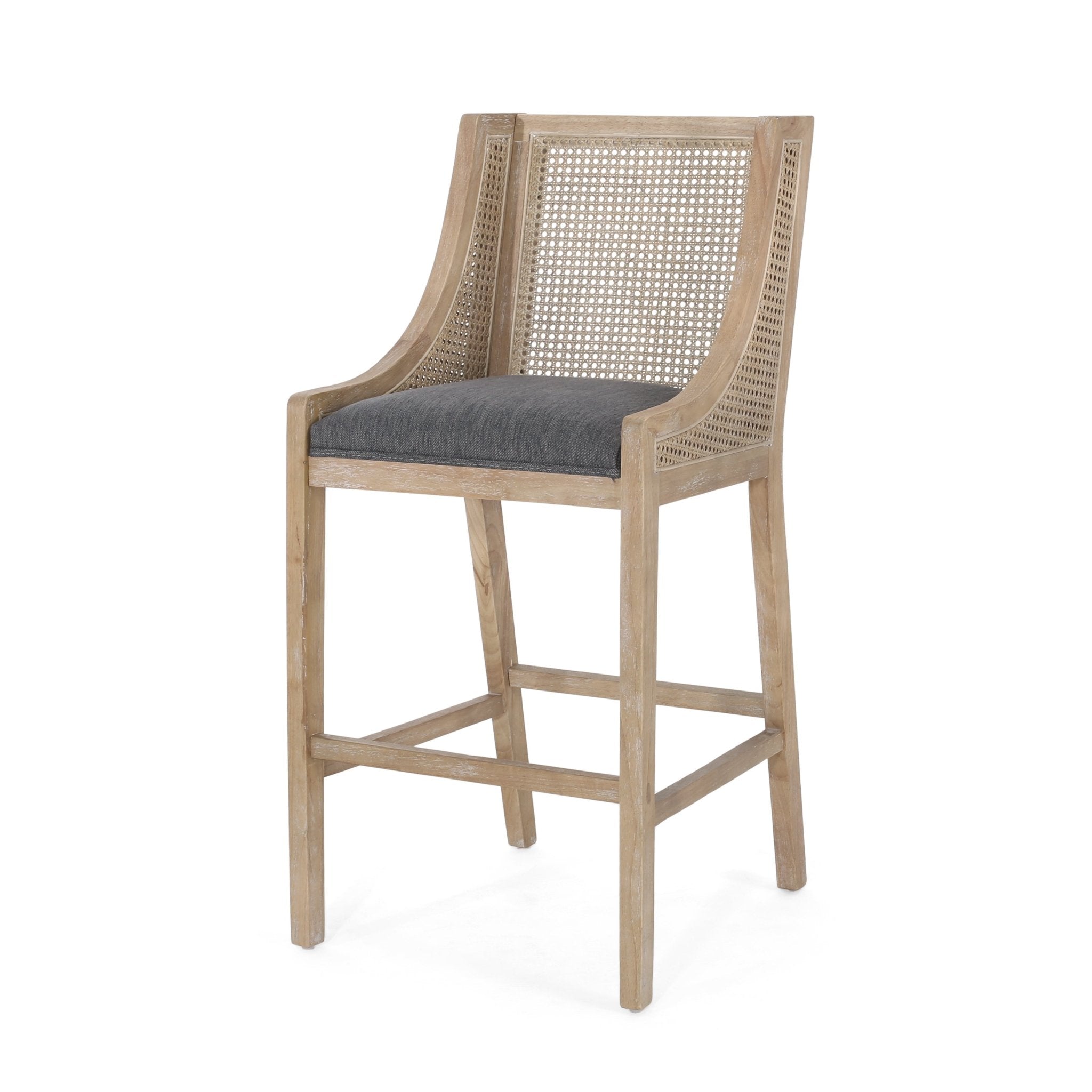Celestiality Upholstered Barstool with Cane Webbing Backrest, Set of 2 - Bar Stools