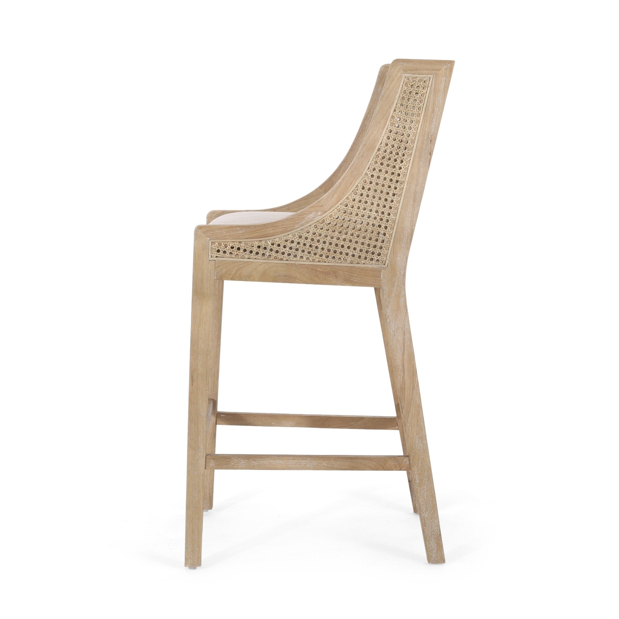 Celestiality Upholstered Barstool with Cane Webbing Backrest, Set of 2 - Bar Stools
