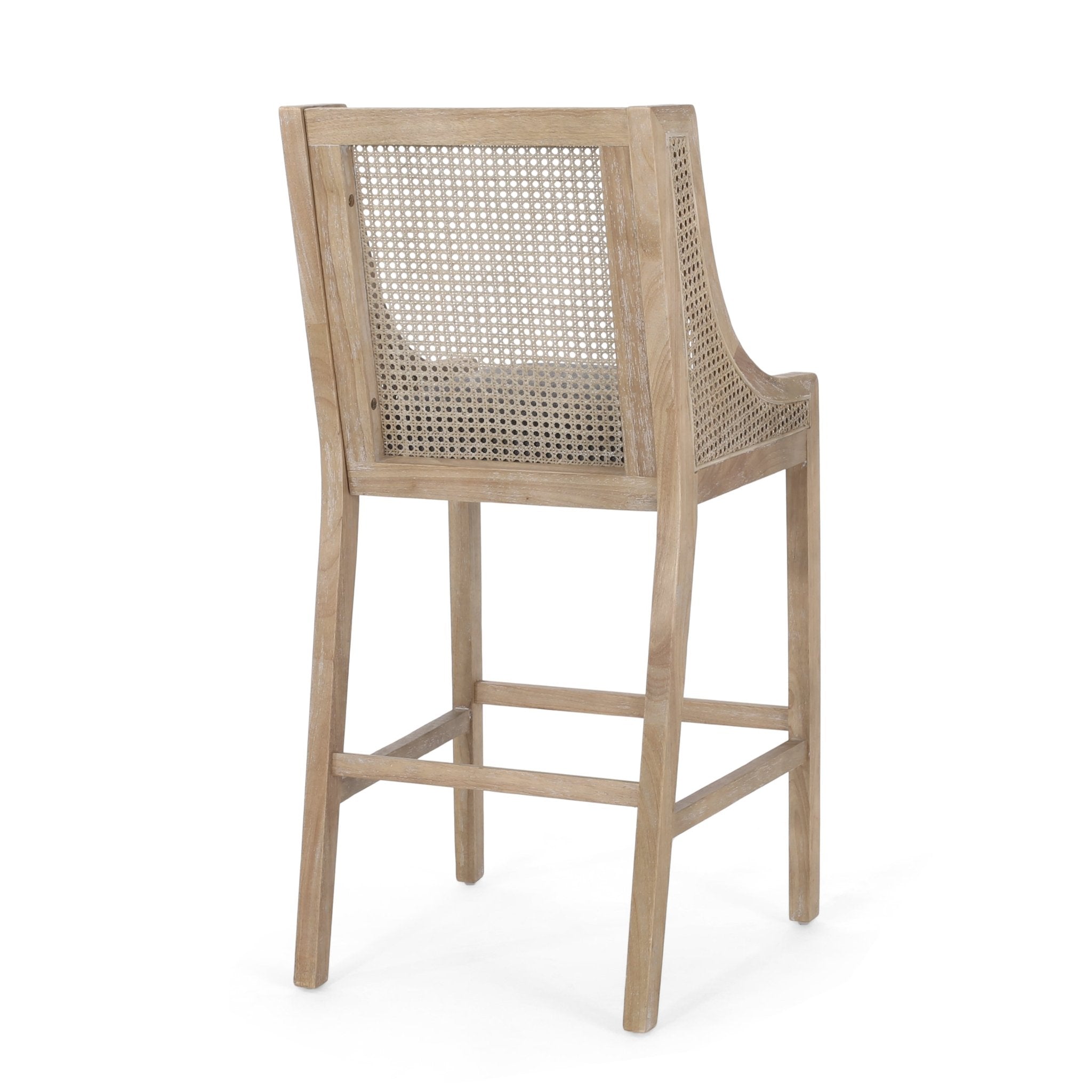 Celestiality Upholstered Barstool with Cane Webbing Backrest, Set of 2 - Bar Stools