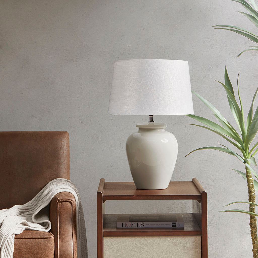 Ceramic Table Lamp with Vase - Shaped Base and Drum Shade - Table Lamps
