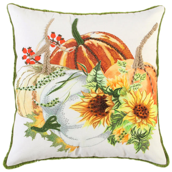 Digital Print And Embroidery Cotton Pumpkin Decorative Throw Pillow