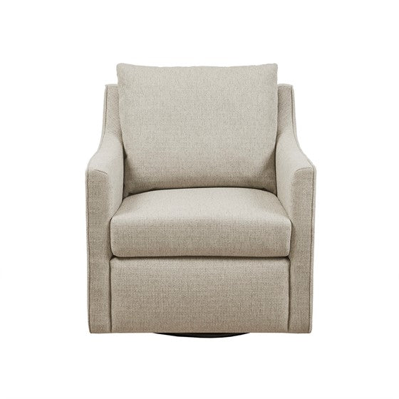 Upholstered Swivel Chair with Sloped Arms and Back Pillow