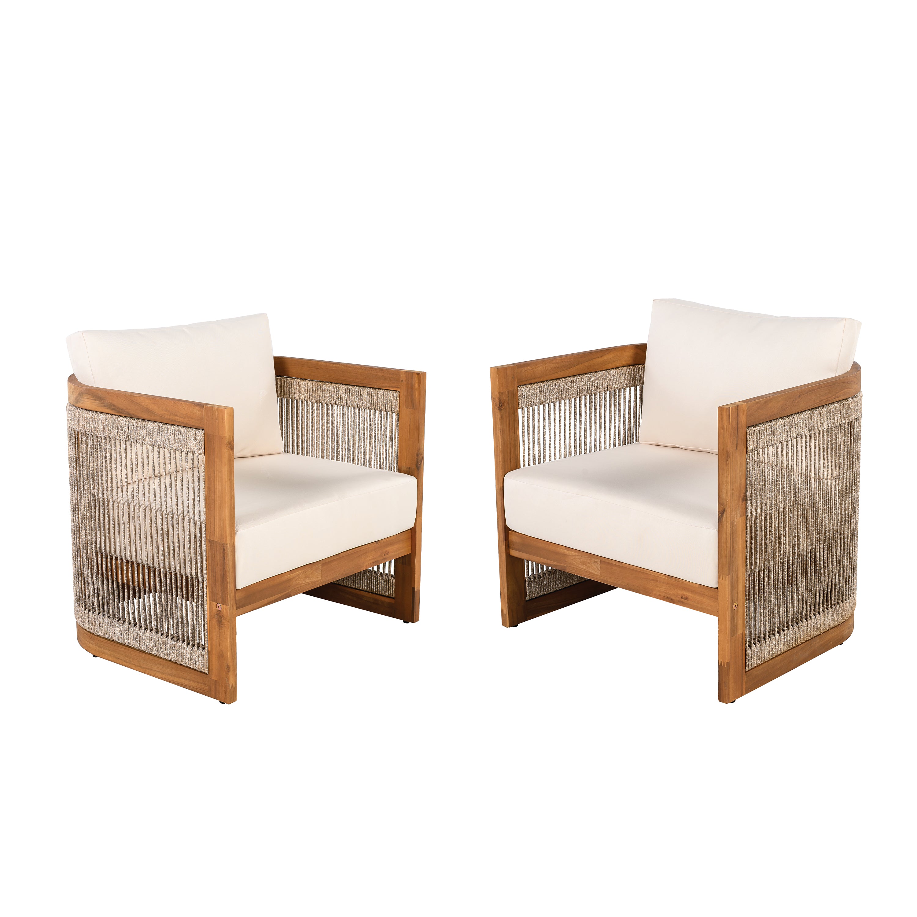 Sundara Acacia Wood Outdoor Club Chair with Handwoven Rope Accents