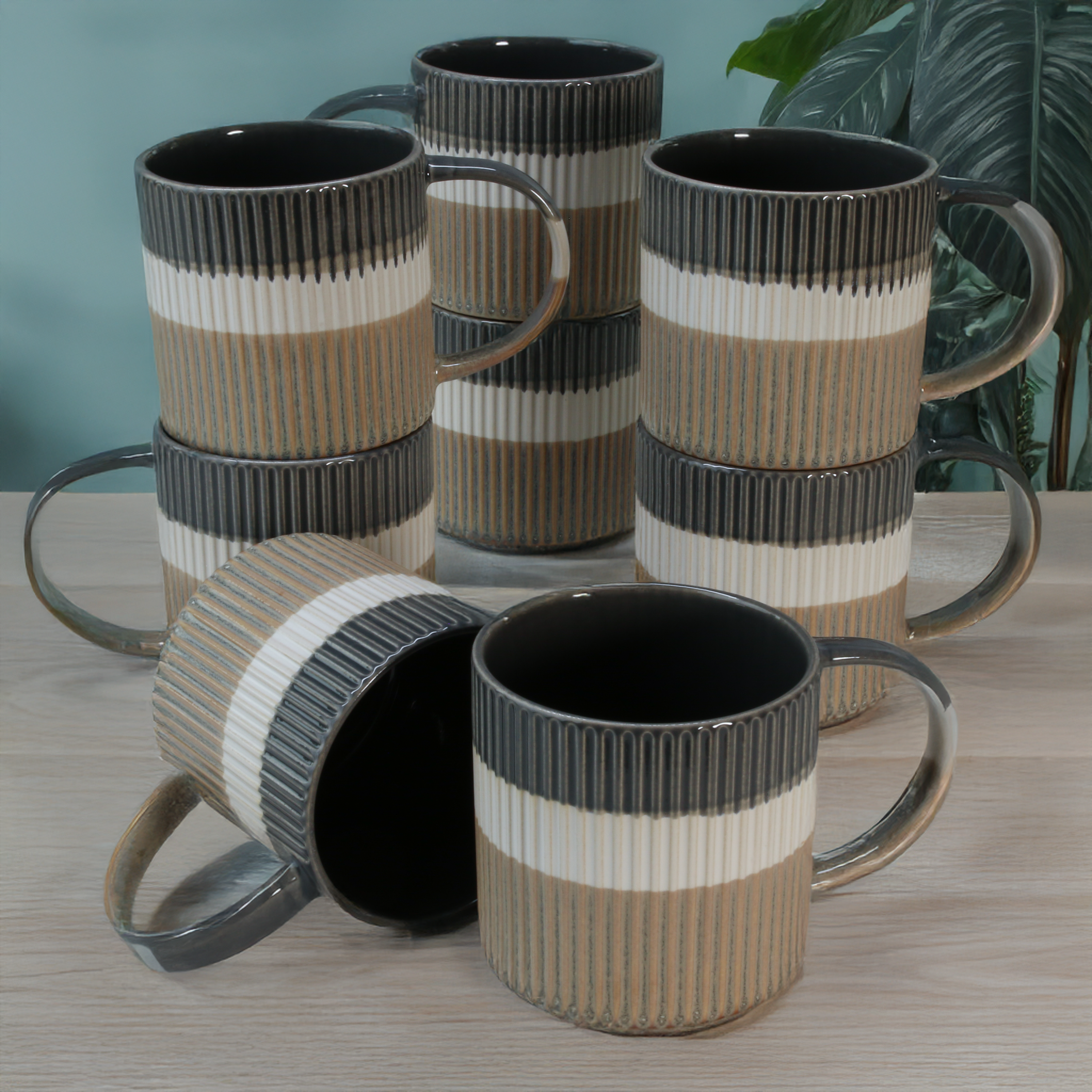 Tri-Color Mugs, 8-Piece Set