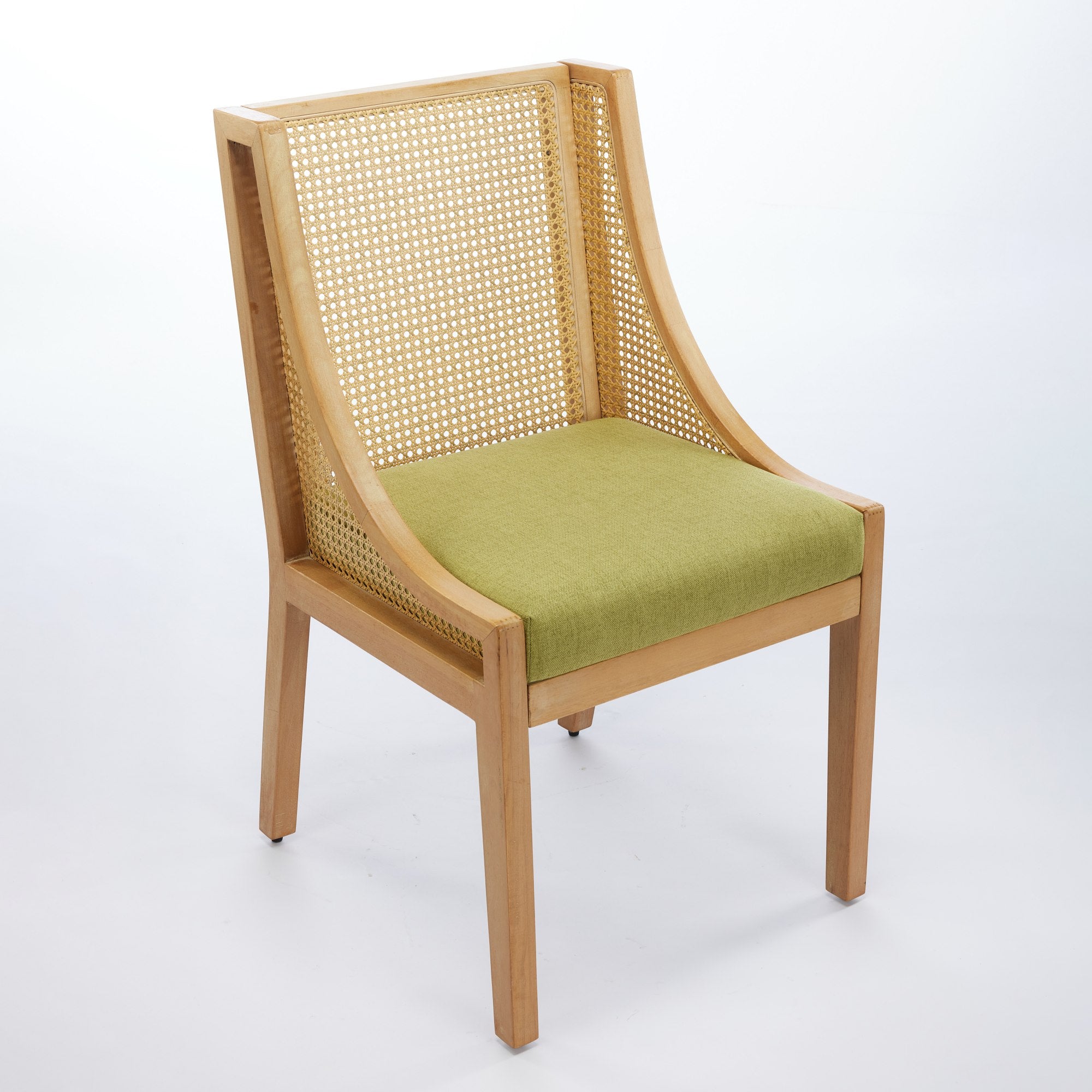 Linen Upholstered Rattan Dining Chair with Decorative Armrests