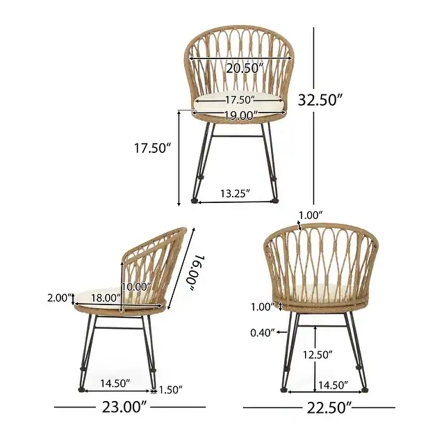 Outdoor Chair with Hairpin Legs and Curved Frame, Set of 2