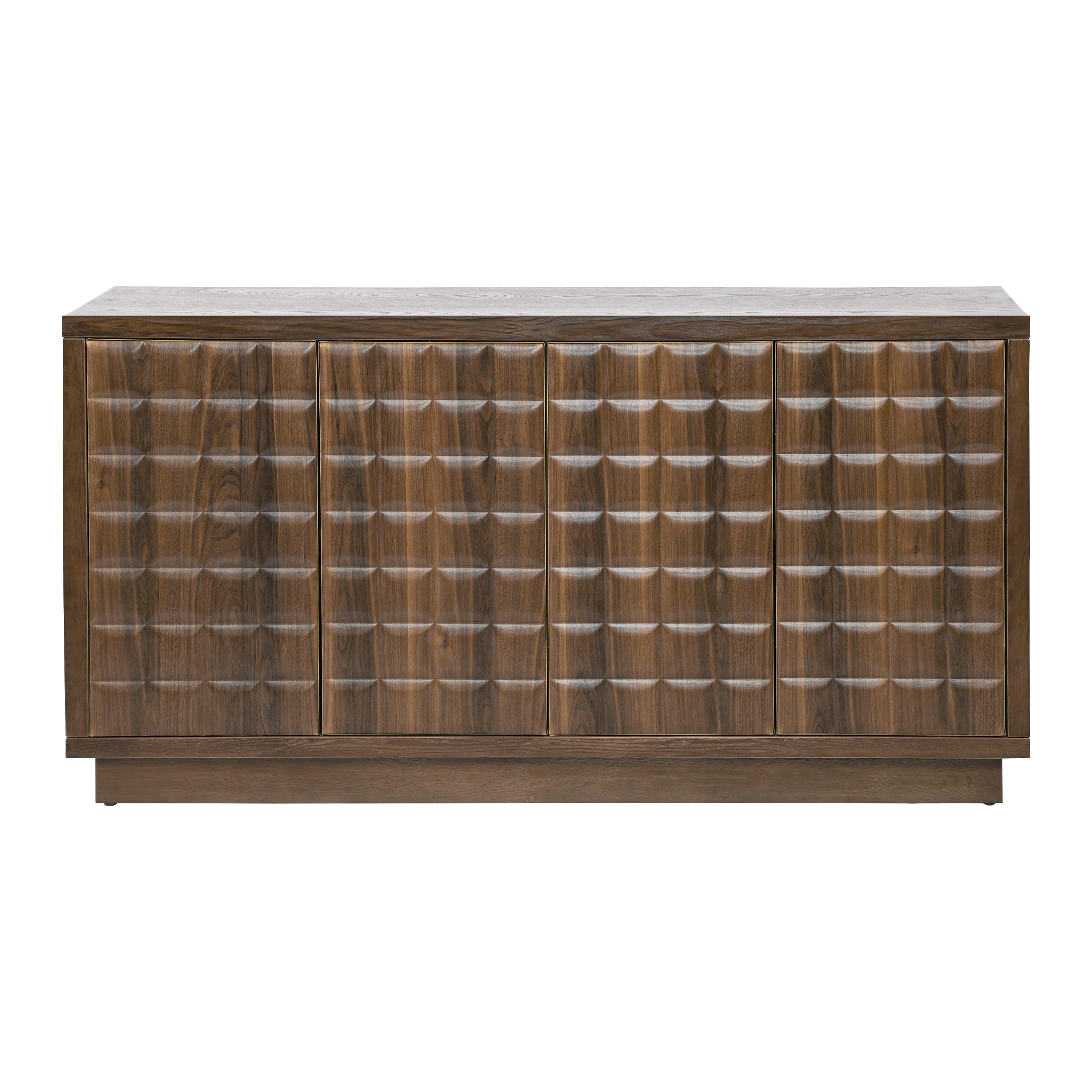 Modern 4-Door Storage Cabinet with 3D Geometric Doors & Metal Trim
