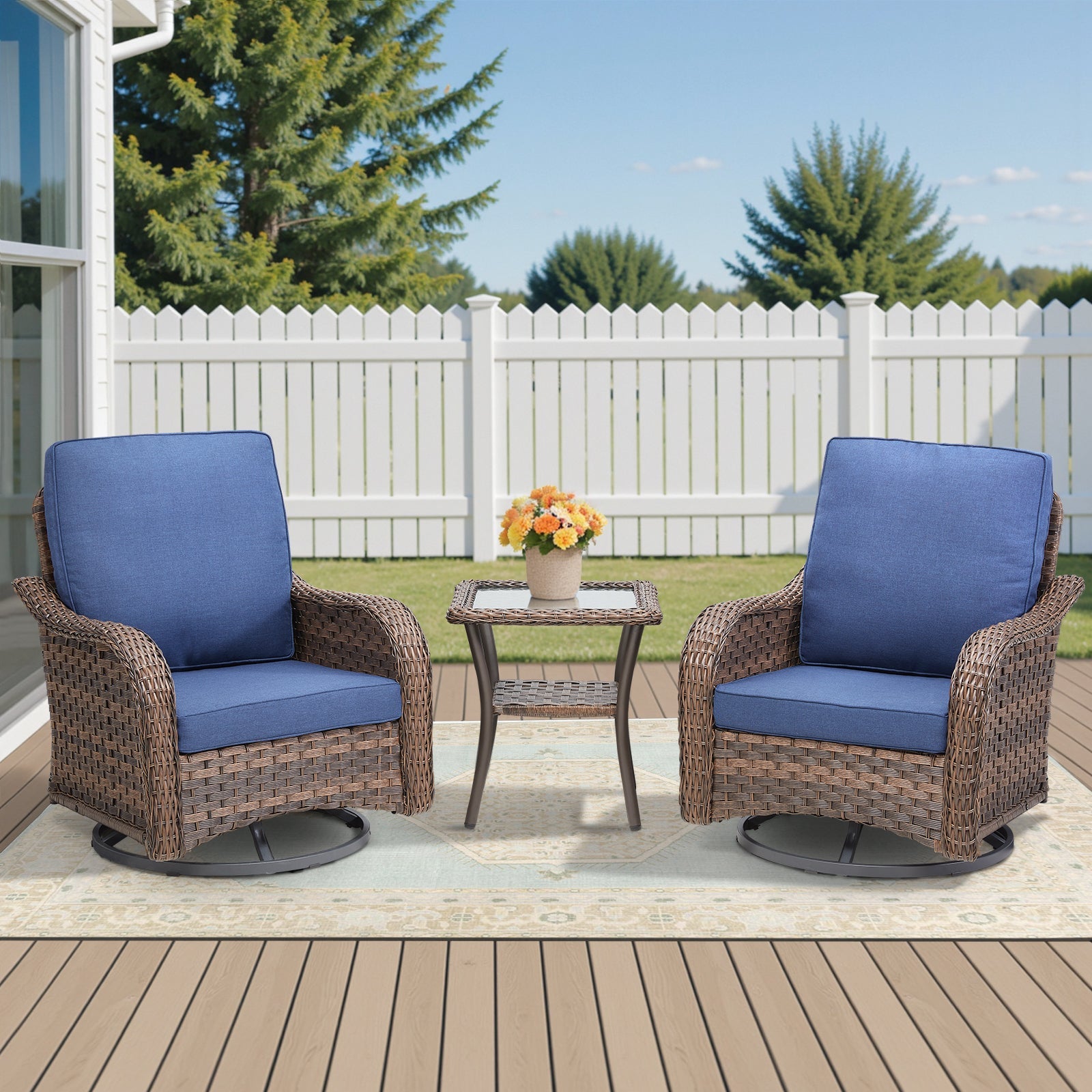 Marlowe Wicker 3 Piece Outdoor Furniture Set with Swivel Gliders