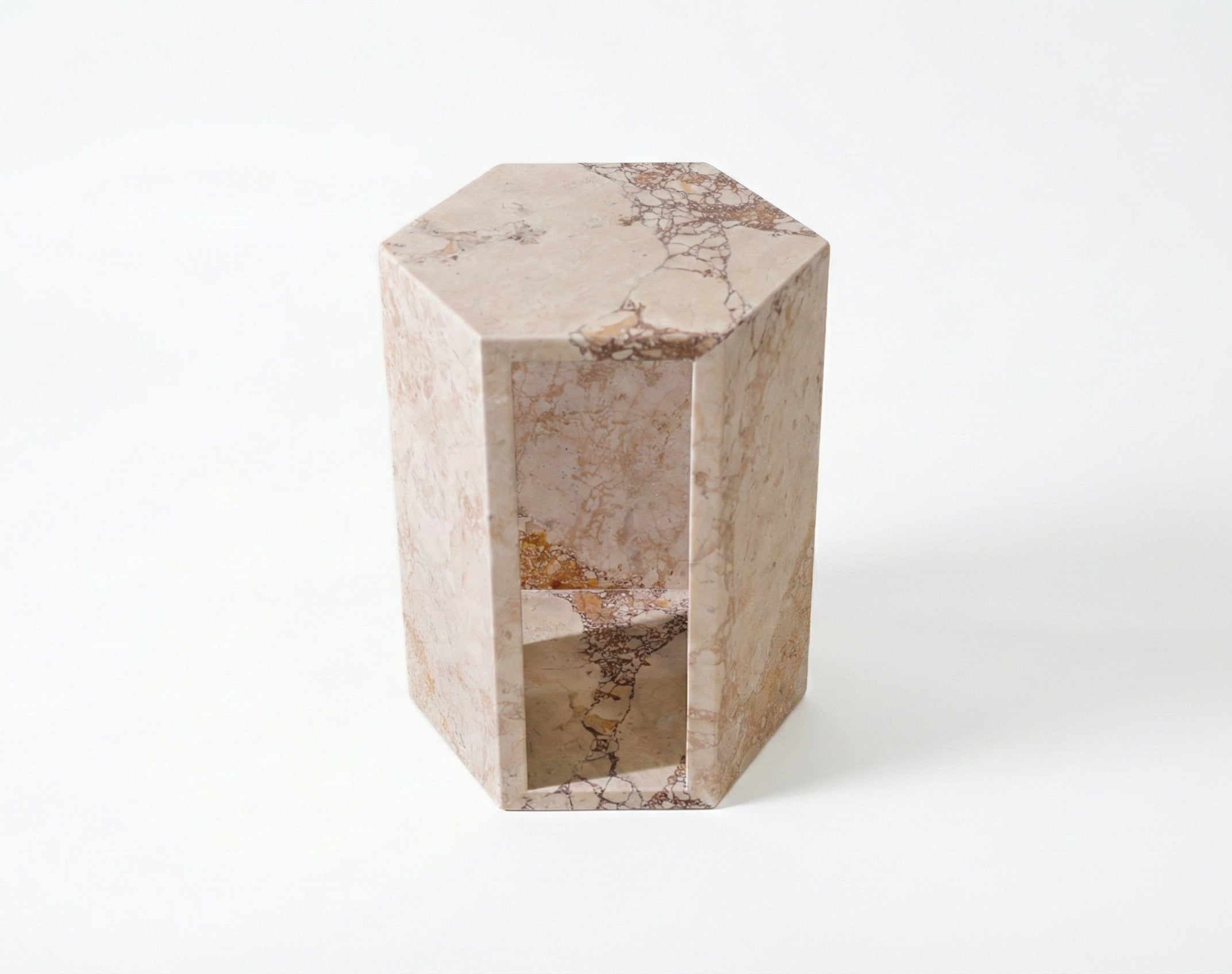 Rose Tea Vein Natural Pink Marble Hexagon Side Table