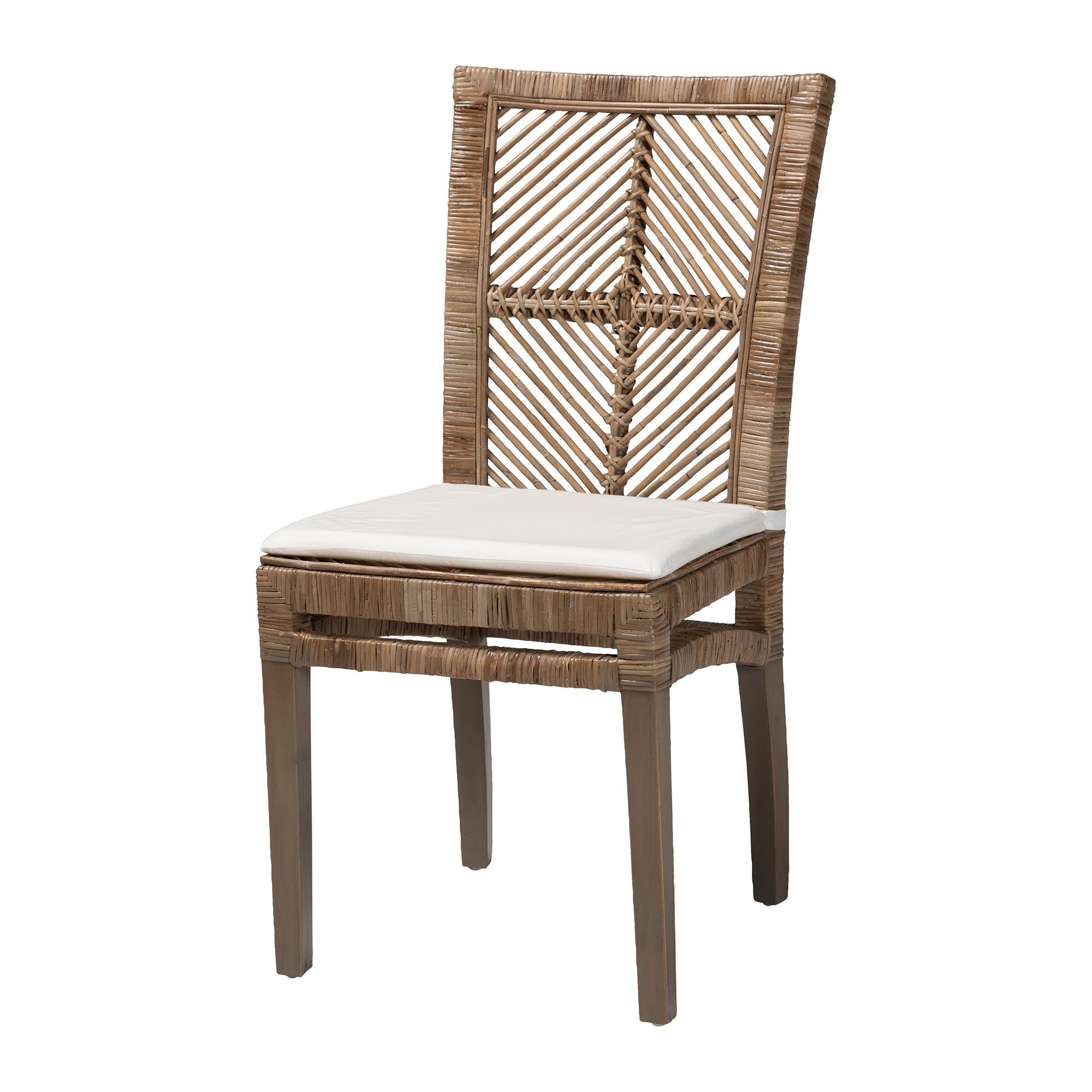 Ritu Rattan and Mahognay Wood Dining Side Chair with Cushion
