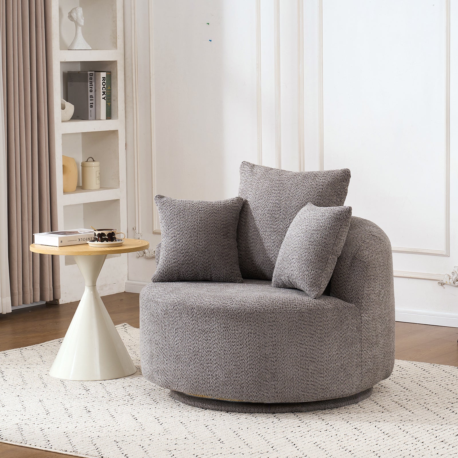 Round Armless Barrel Swivel Accent Chair with 3 Pillows