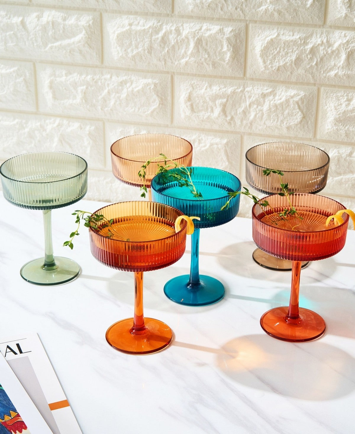 Muted Multicolor Ribbed Acrylic Shatterproof Glasses Set of 6