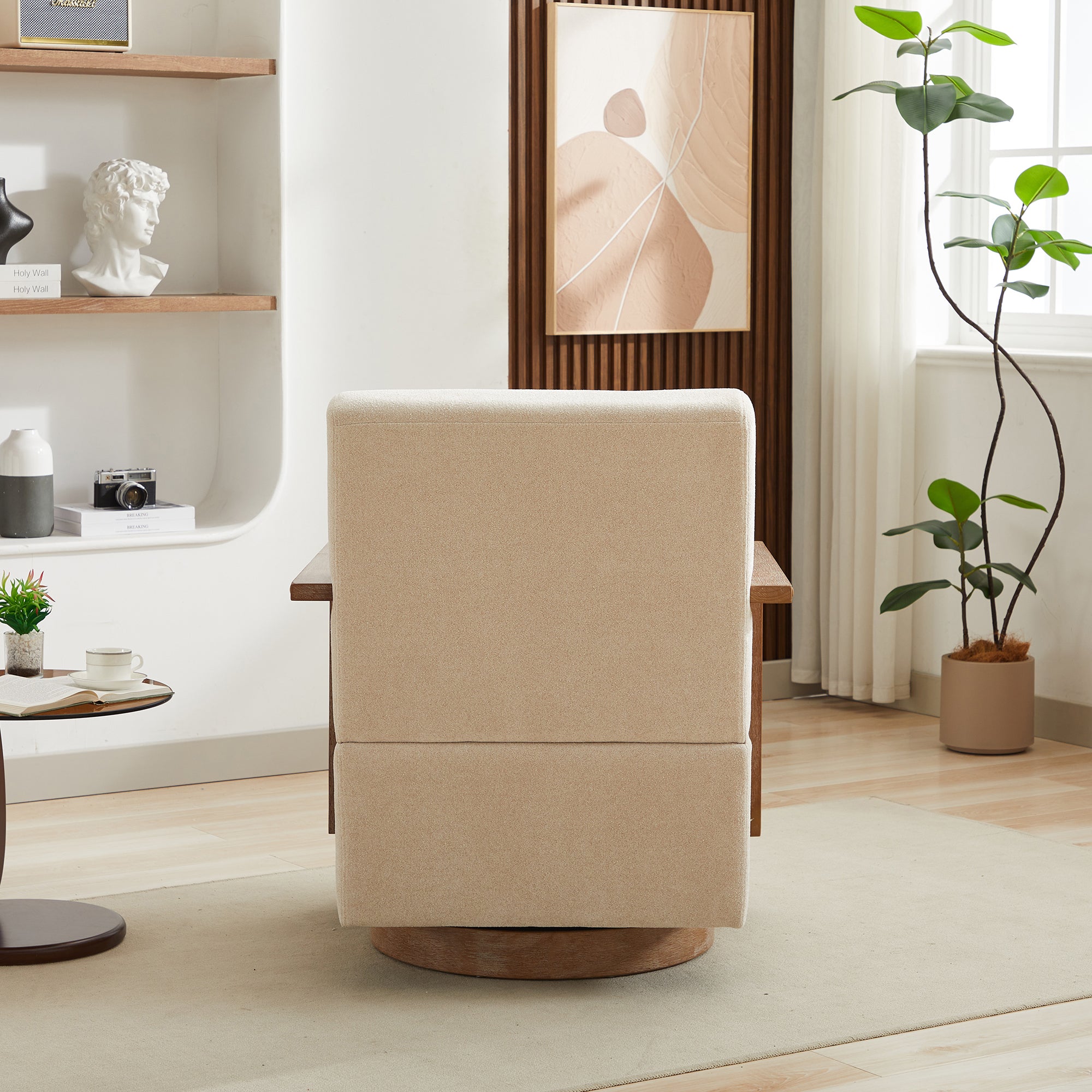 Swivel Modern Upholstered Accent Chair with Solid Wood Armrests