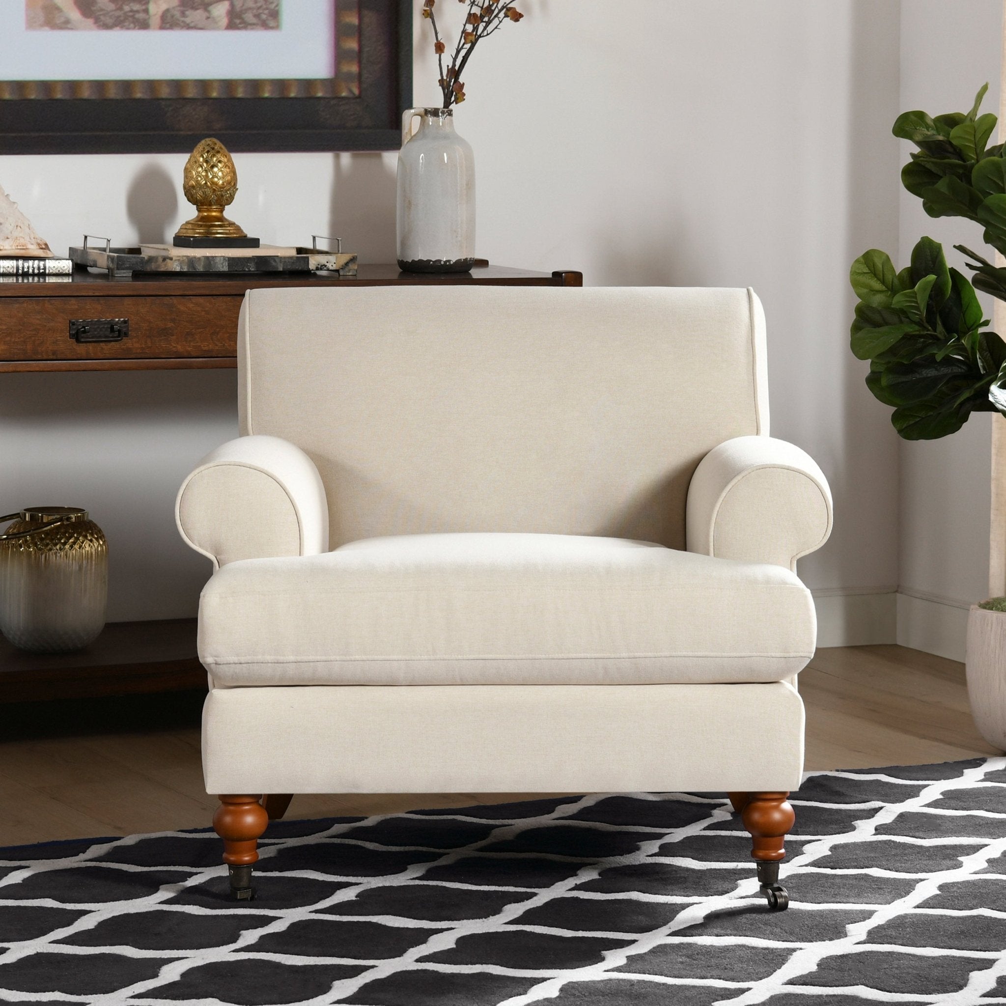 Cobaltex Upholstered Arm Chair with Metal Casters and Rolled Arms - Accent Chairs