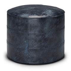 Coelentera Buffalo Leather Round Pouf with Top Stitching Detail and Concealed Zipper - Pouf