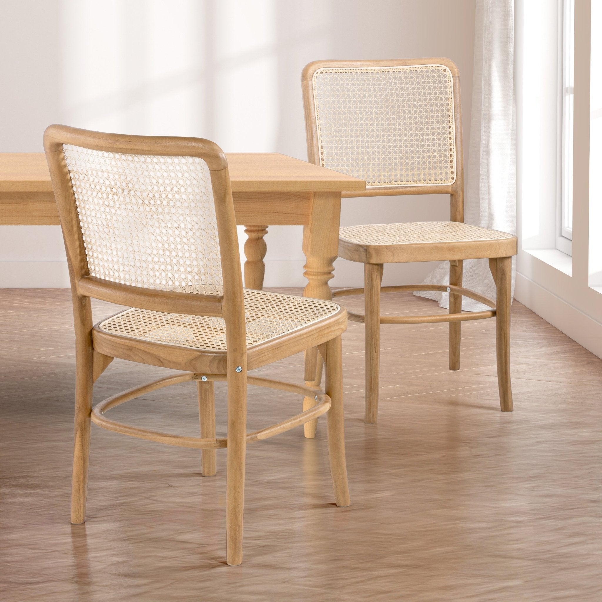 Colmar Mid-Century Vintage Wood Rattan Dining Chair, Black/Natural (Set ...