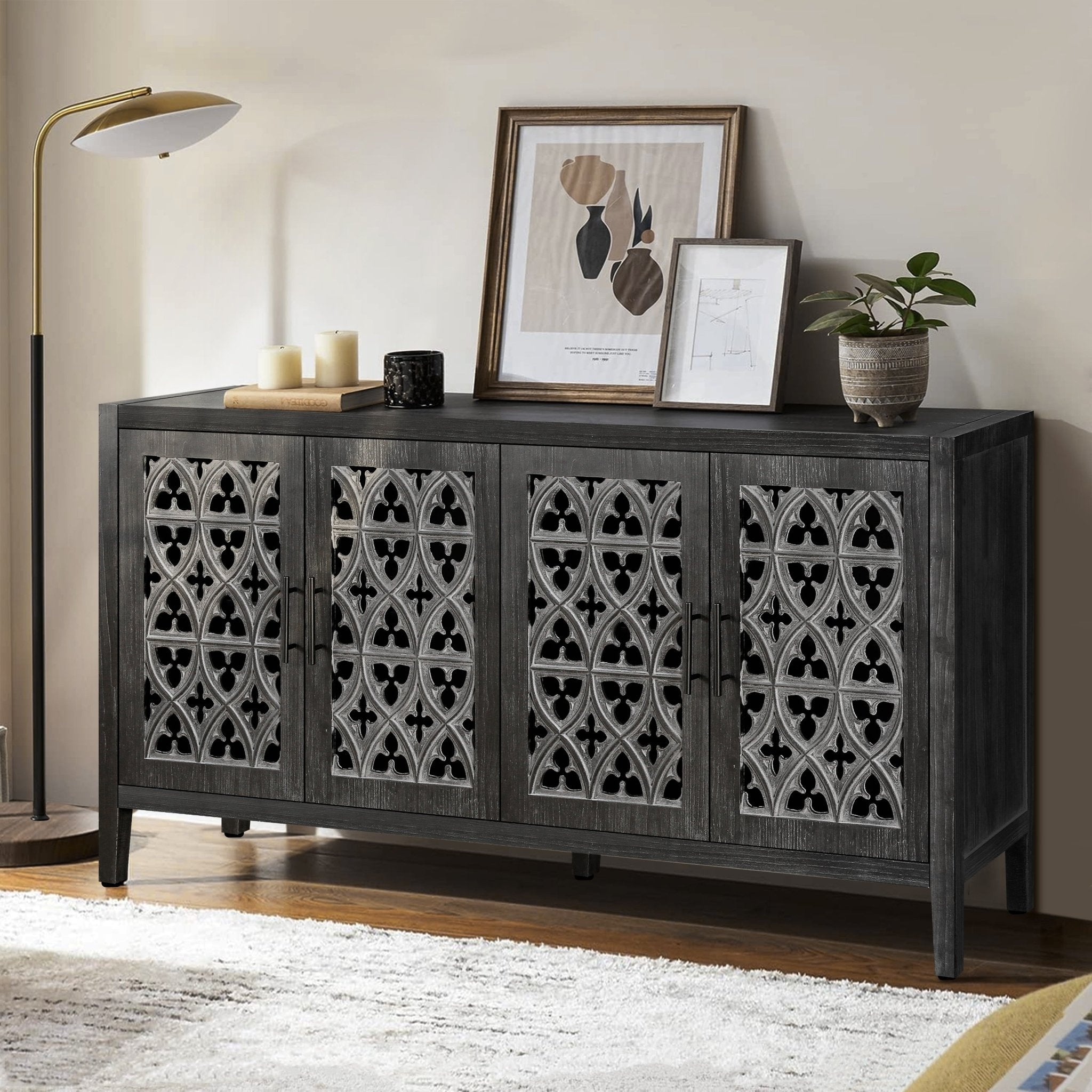 Colossus Wood Cabinet with Floral Pattern and 4 Doors - Cabinets