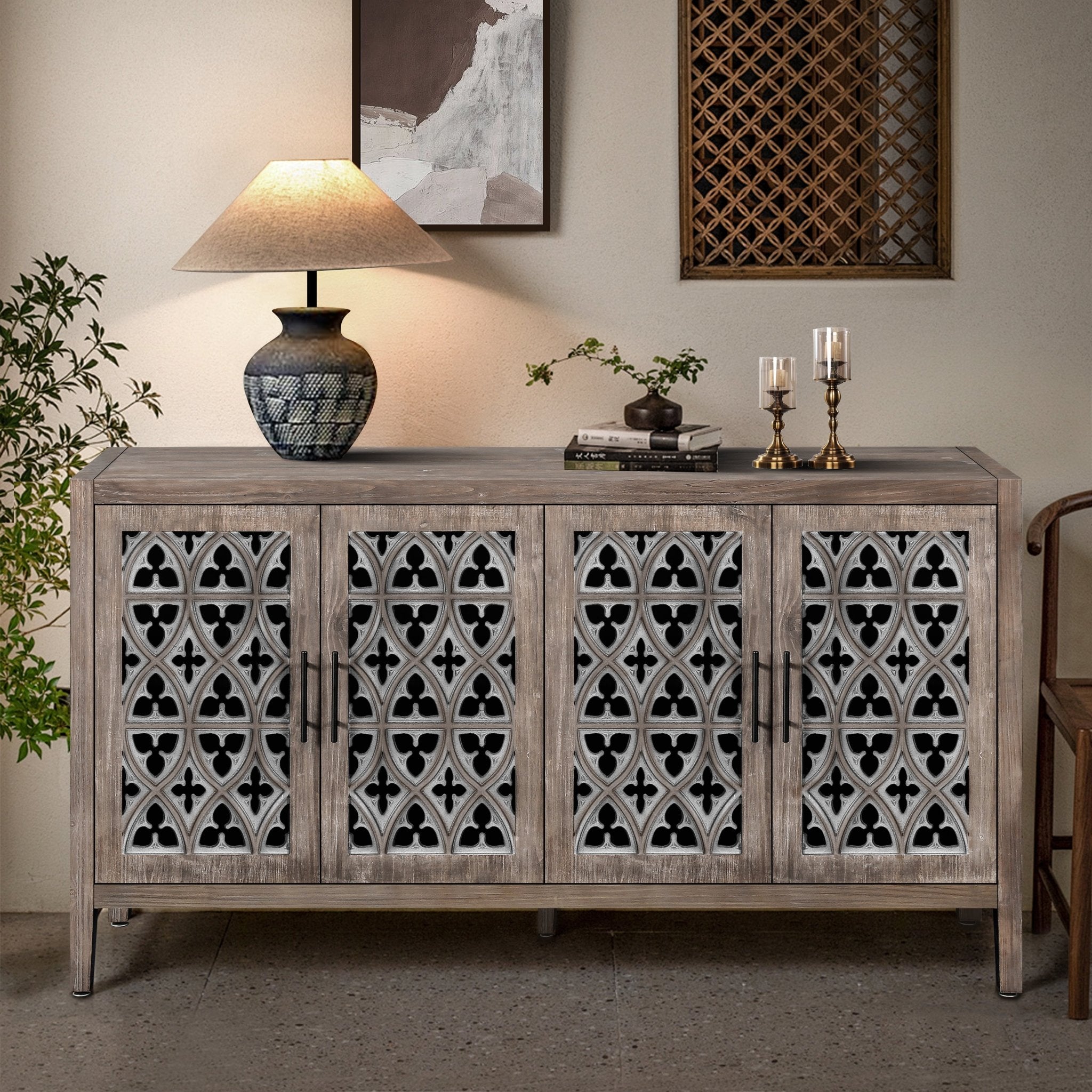 Colossus Wood Cabinet with Floral Pattern and 4 Doors - Cabinets