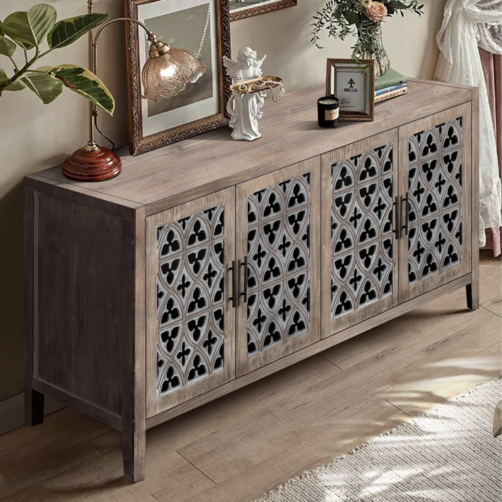 Colossus Wood Cabinet with Floral Pattern and 4 Doors - Cabinets