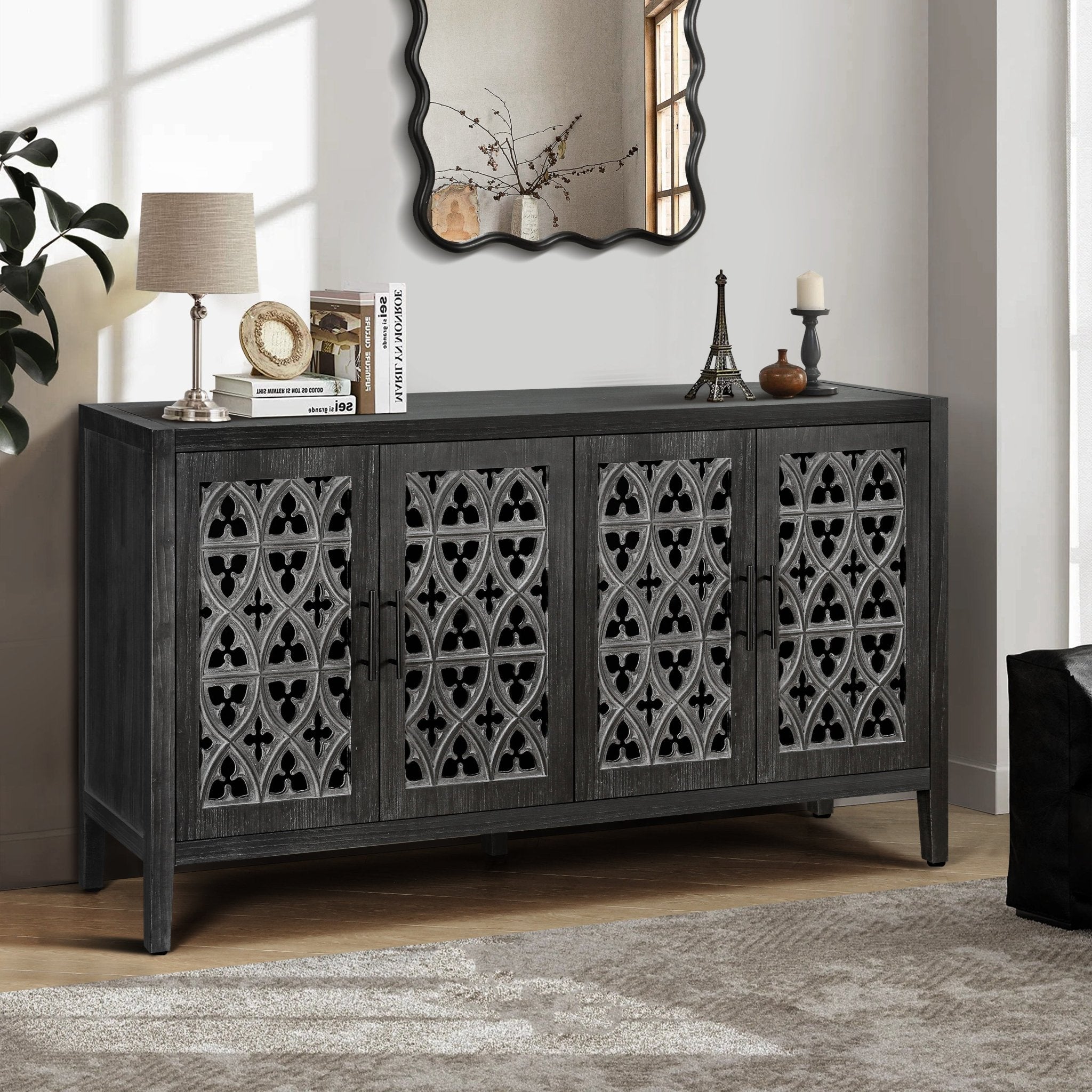 Colossus Wood Cabinet with Floral Pattern and 4 Doors - Cabinets