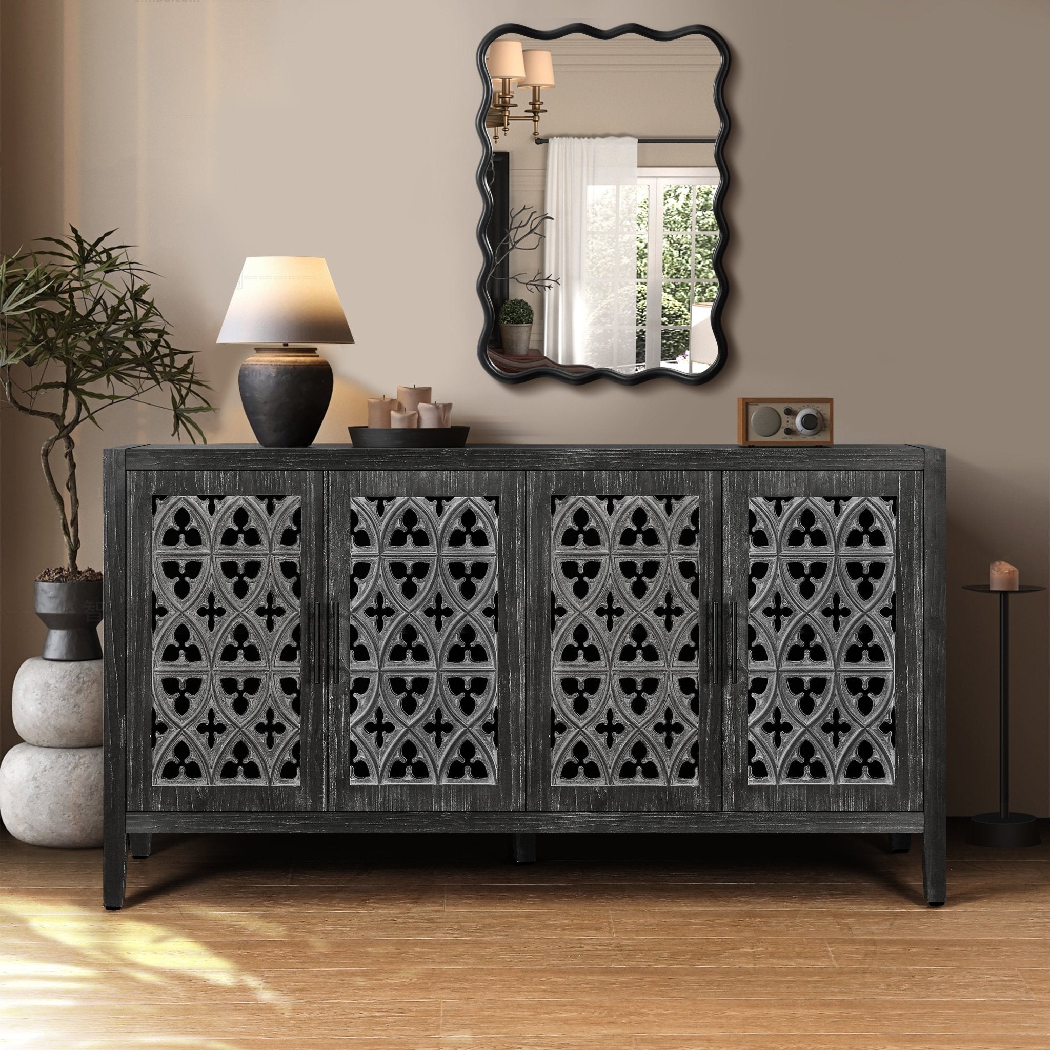 Colossus Wood Cabinet with Floral Pattern and 4 Doors - Cabinets
