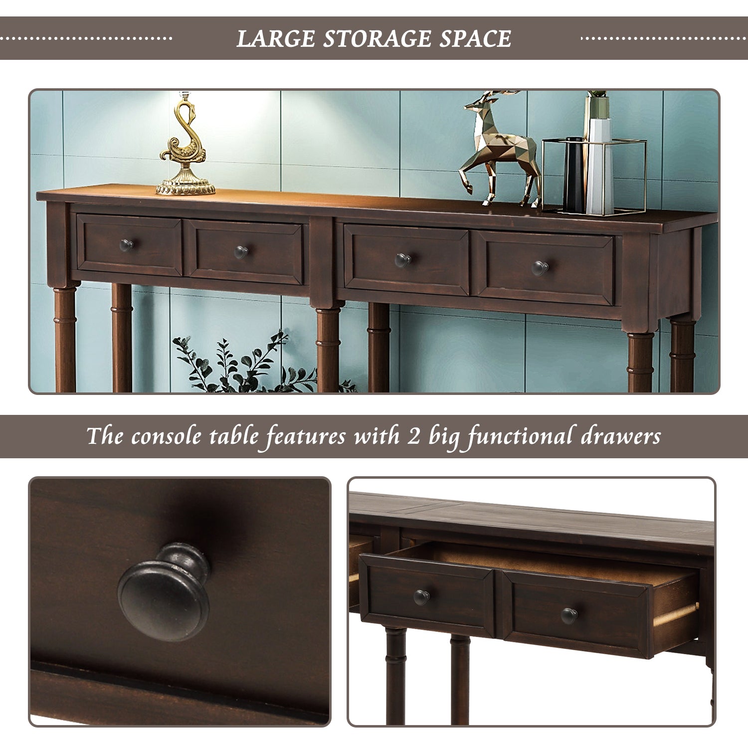 Console Table with 2 Storages and Bottom Shelf - Consoles
