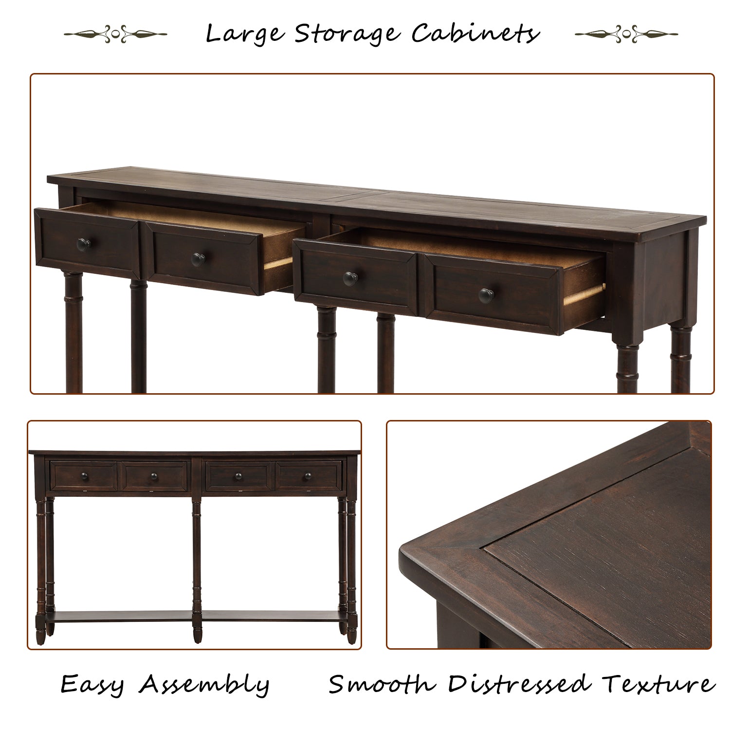Console Table with 2 Storages and Bottom Shelf - Consoles
