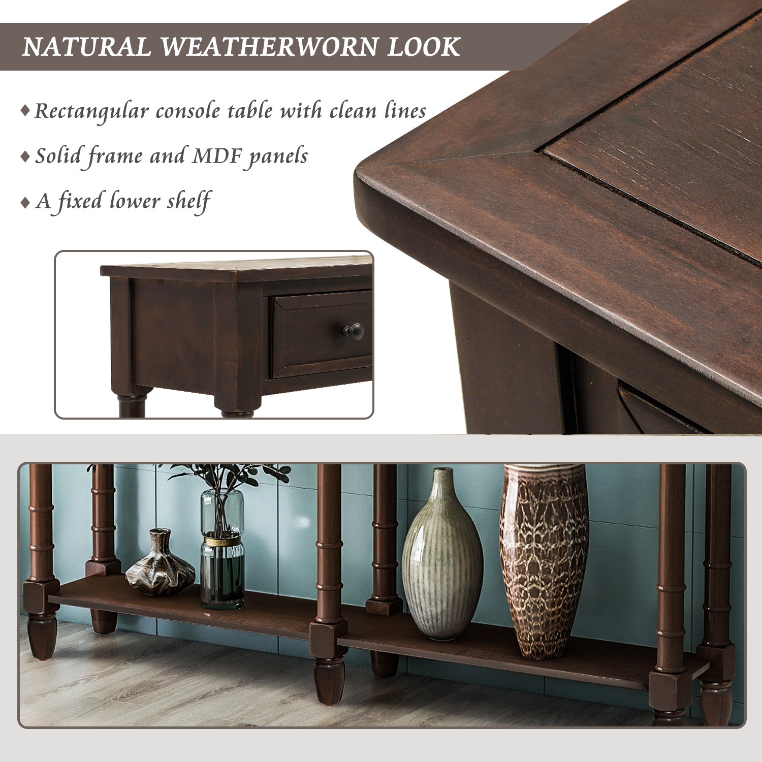 Console Table with 2 Storages and Bottom Shelf - Consoles