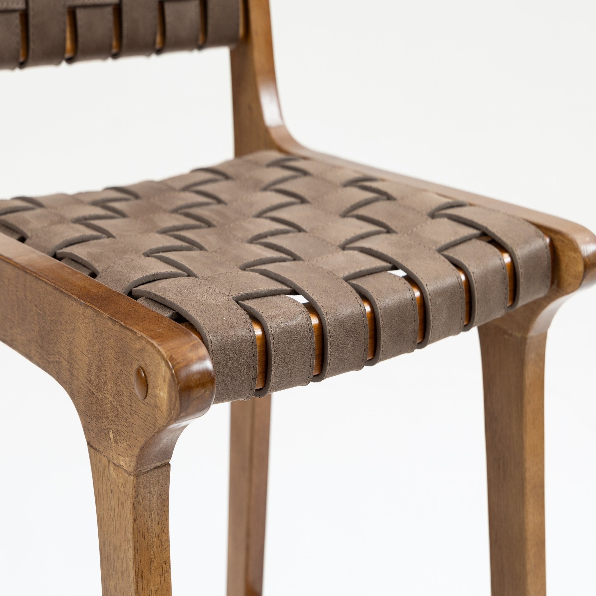 Counter Stool with Leather Woven and Wood Frame, Set of 2 - Counter Stools