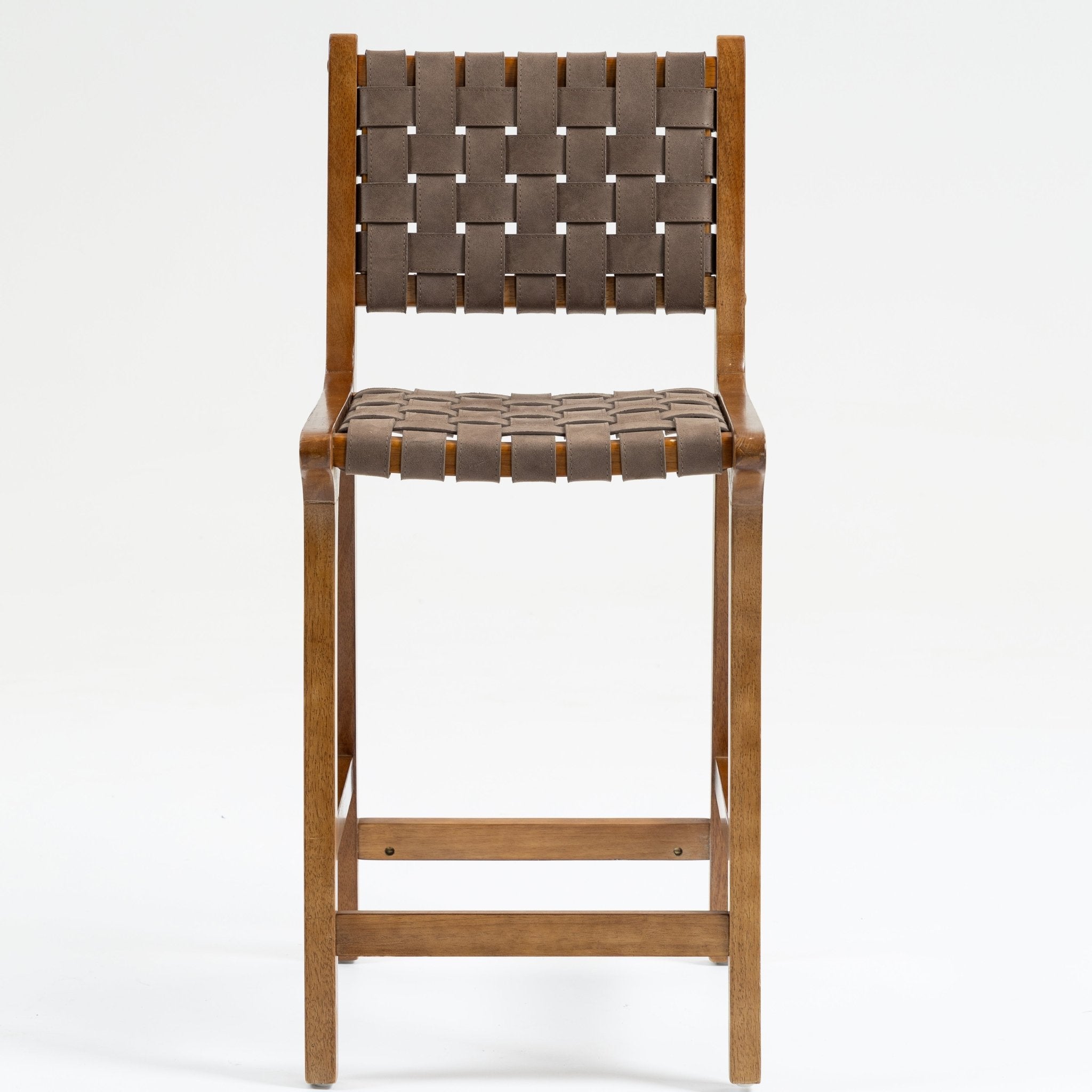 Counter Stool with Leather Woven and Wood Frame, Set of 2 - Counter Stools